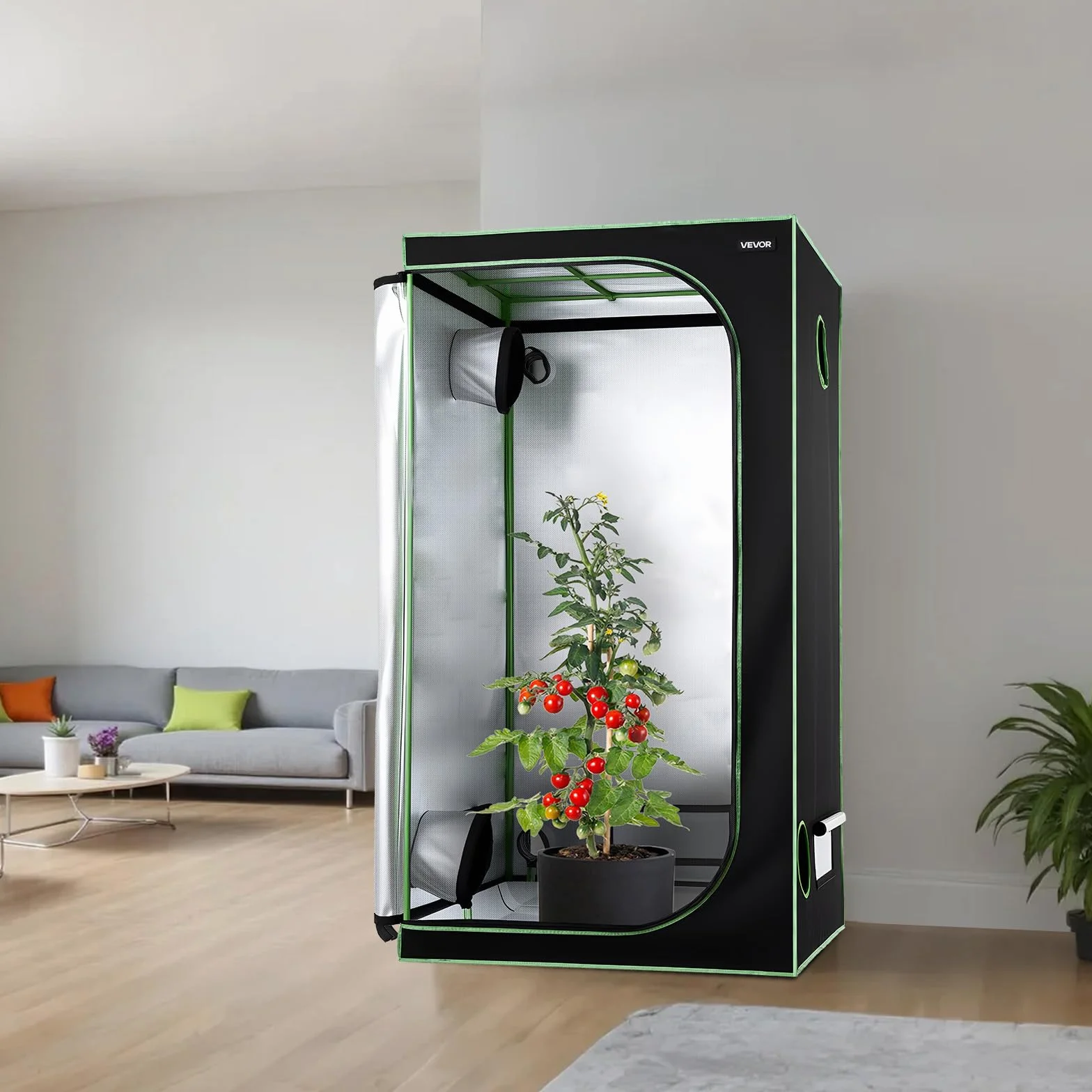 VEVOR Armario de Cultivo Interior 100x100x200 cm, Carpa de Cultivo con Ventana de Observación, Bandeja de Suelo y Cremallera, Mylar 600D de Alta Reflectancia, Tienda para Plantas, Flores, Verduras