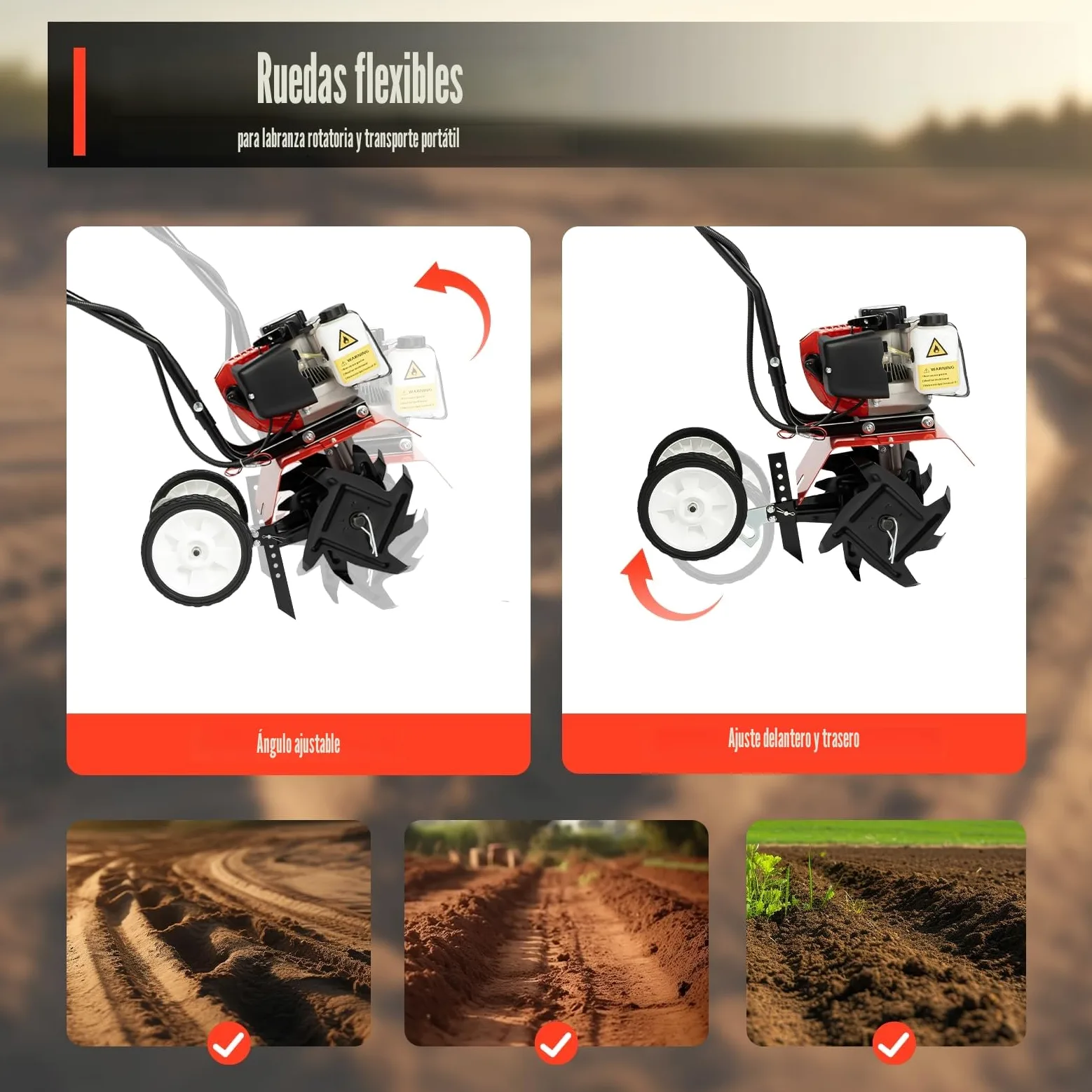 DIFU Motoazada de gasolina para jardín, 52 ccm, cultivador, 1900 W, motor de gasolina de 2 tiempos, ancho de trabajo de 300 mm, profundidad de trabajo de 120 mm, 4 peonzas con 4 cuchillos de acero al