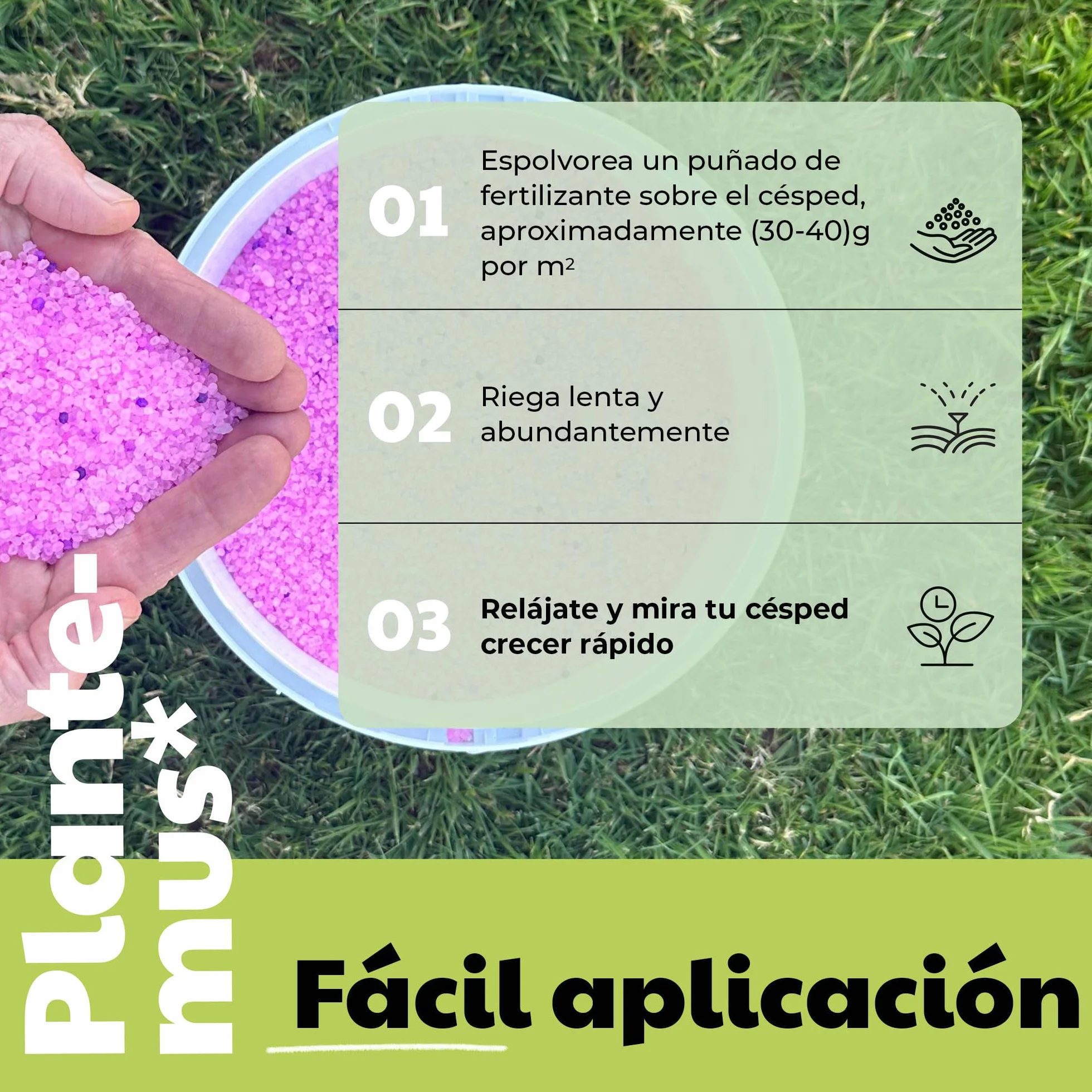 PLANTEMUS Abono Césped Efecto Verde Turbo para 175 m² Microcristales Ultrasolubles | Verde Intenso 7-9 Días | Fertilizante Nitrogenado - Tecnología Alemana 5.5 KG