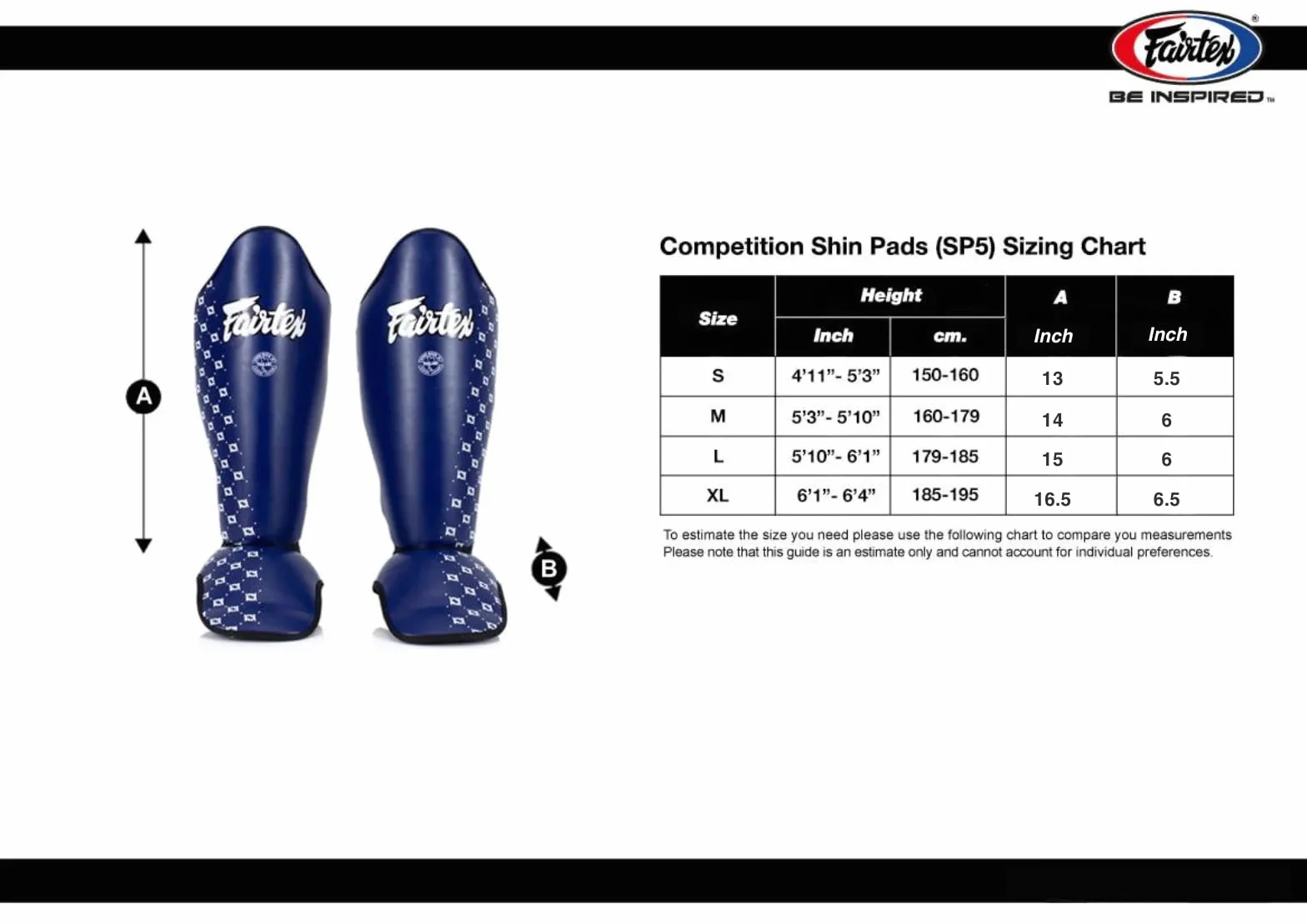 Espinilleras Fairtex SP5 Muay Thai Hombres Mujeres Protección Extendida