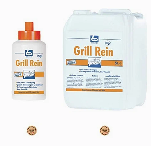 Juego de 6 litros de Dr. Becher Grill Puro – Limpiador de parrilla – Elimina residuos de parrillas, freidoras, hornos, bandejas esmaltadas | Juego de 1 botella de pincel + bidón de 5 L | Incluye
