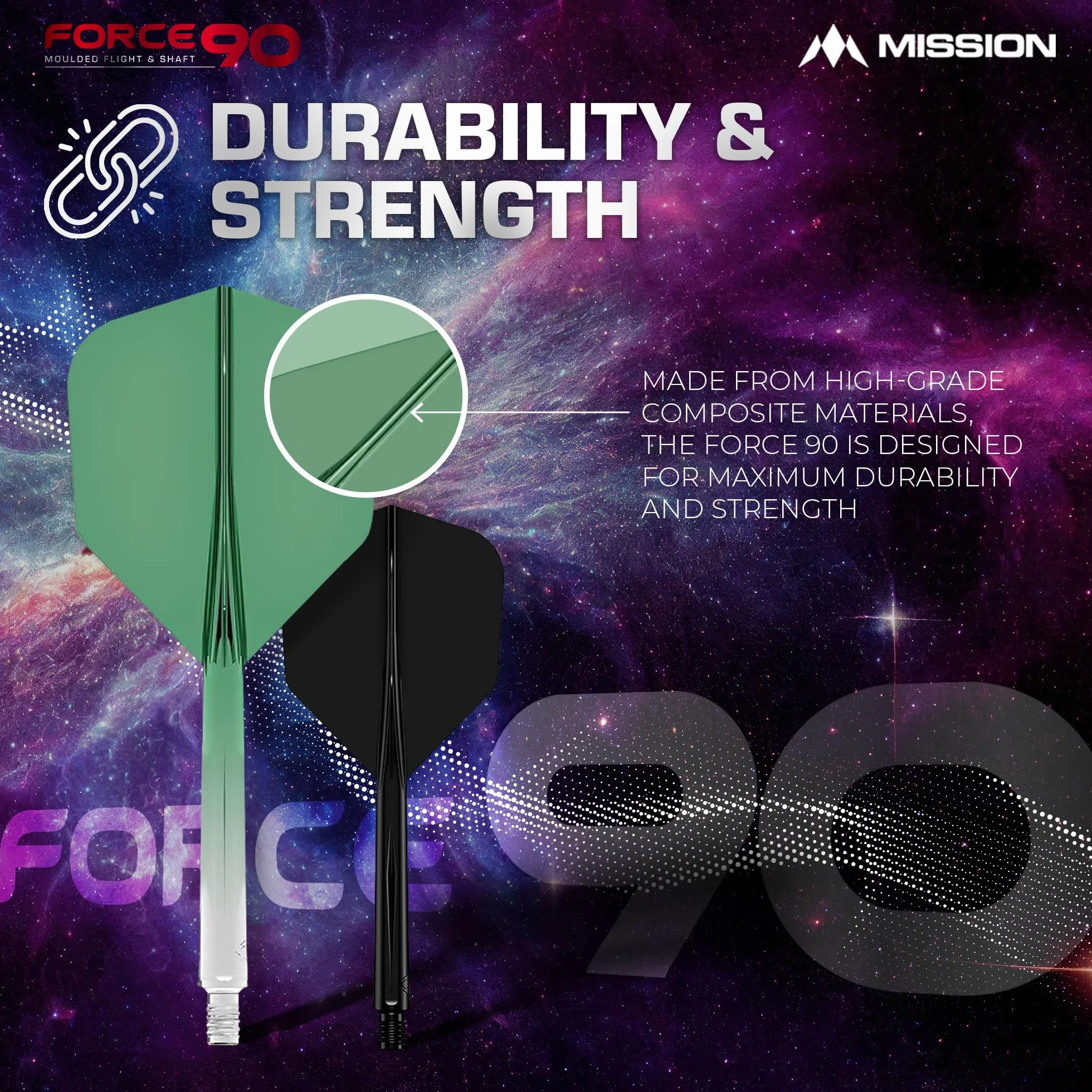 Mission Darts Force 90 Sistema integrado de vuelo y eje de dardos 2 en 1 Paquete de 3 Estándar n.º 6