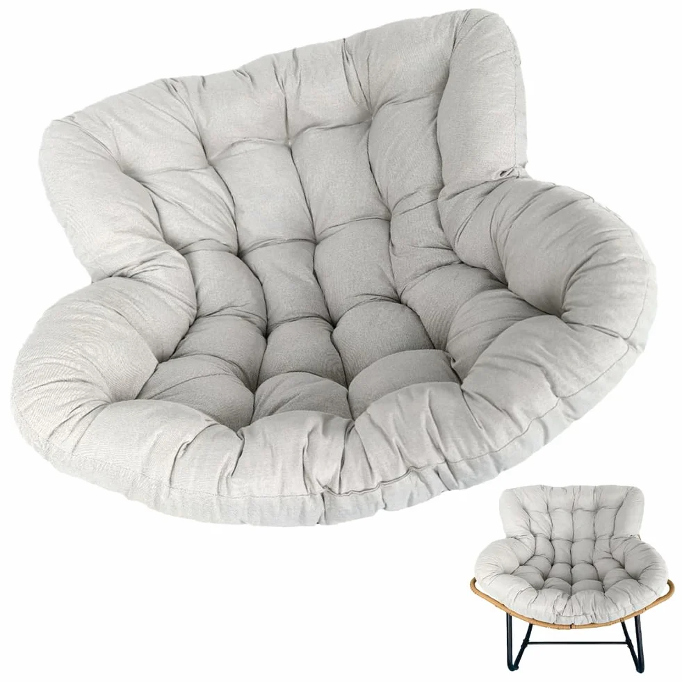 Mecedora de Exterior con cojín Acolchado, sillón de ratán Extragrande para Interior, con Forma de Huevo, para Exterior e Interior, con cojín Suave para Silla reclinable, Color Beige, 115 x 1