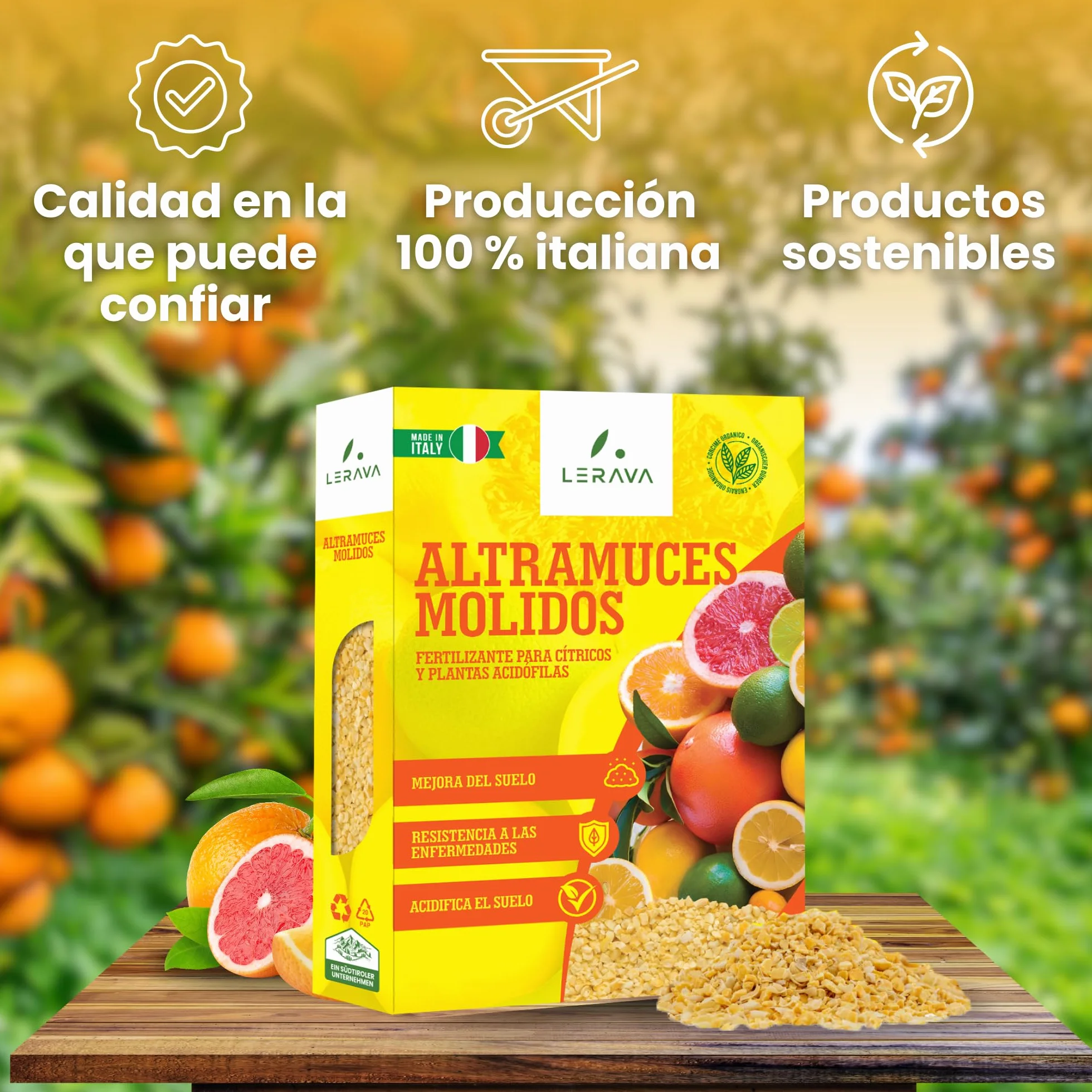 LERAVA Abono cítricos (3,6 kg) - fertilizante natural de altramuces molidos para limonero y naranjo - ideal para mandarino, kumquat y pomelo - mejora crecimiento, vigor y follaje en plantas acidófilas