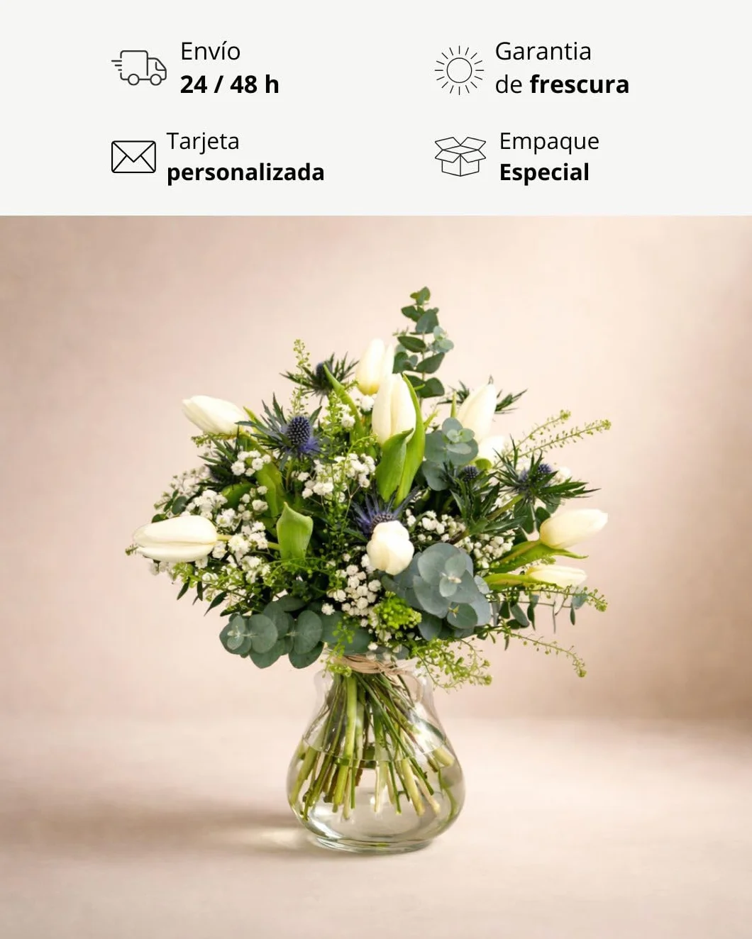 FLORES SOLIDARIAS - Ramo De Tulipanes Naturales - Ramo De Flores - Tulipanes con Cardo - Ramos De Flores Naturales A Domicilio - Regalos San Valentin - Envio 24H