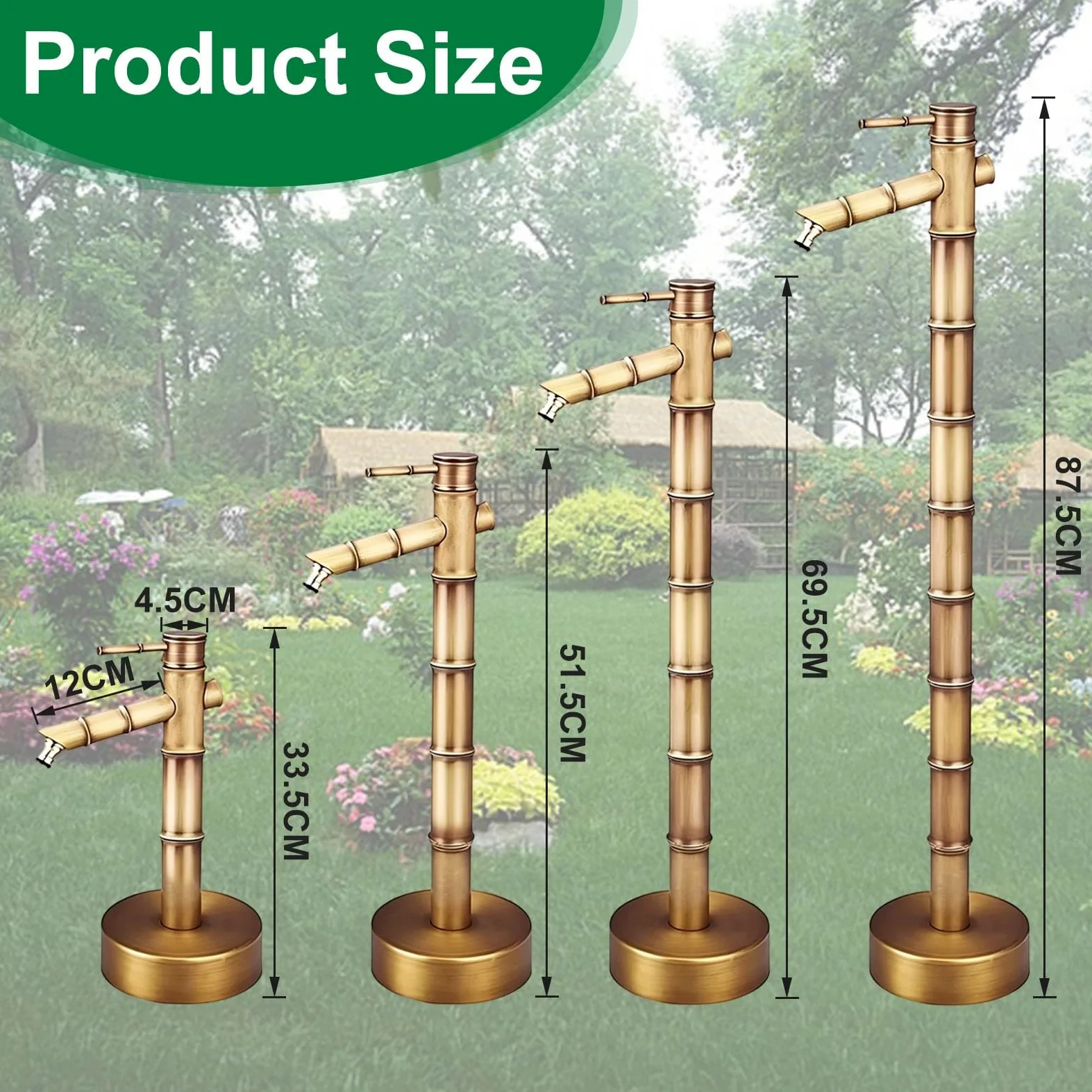Columna de fuente de agua para jardín, grifo de cobre, estación de tuberías, hidrante de agua vertical para exteriores, grifo de jardín independiente, fuente decorativa de agua(87.5cm,Side inlet)