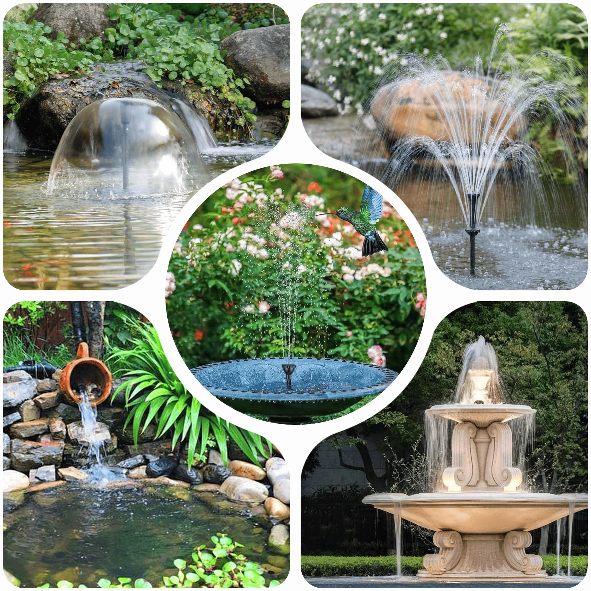 Biling Fuente solar de 50 W para exteriores con 3 boquillas, fuente solar de 2100 l/h para exteriores grandes estanques de jardín (5-20 ㎡), regulación de flujo, bomba de estanque silenciosa, bomba