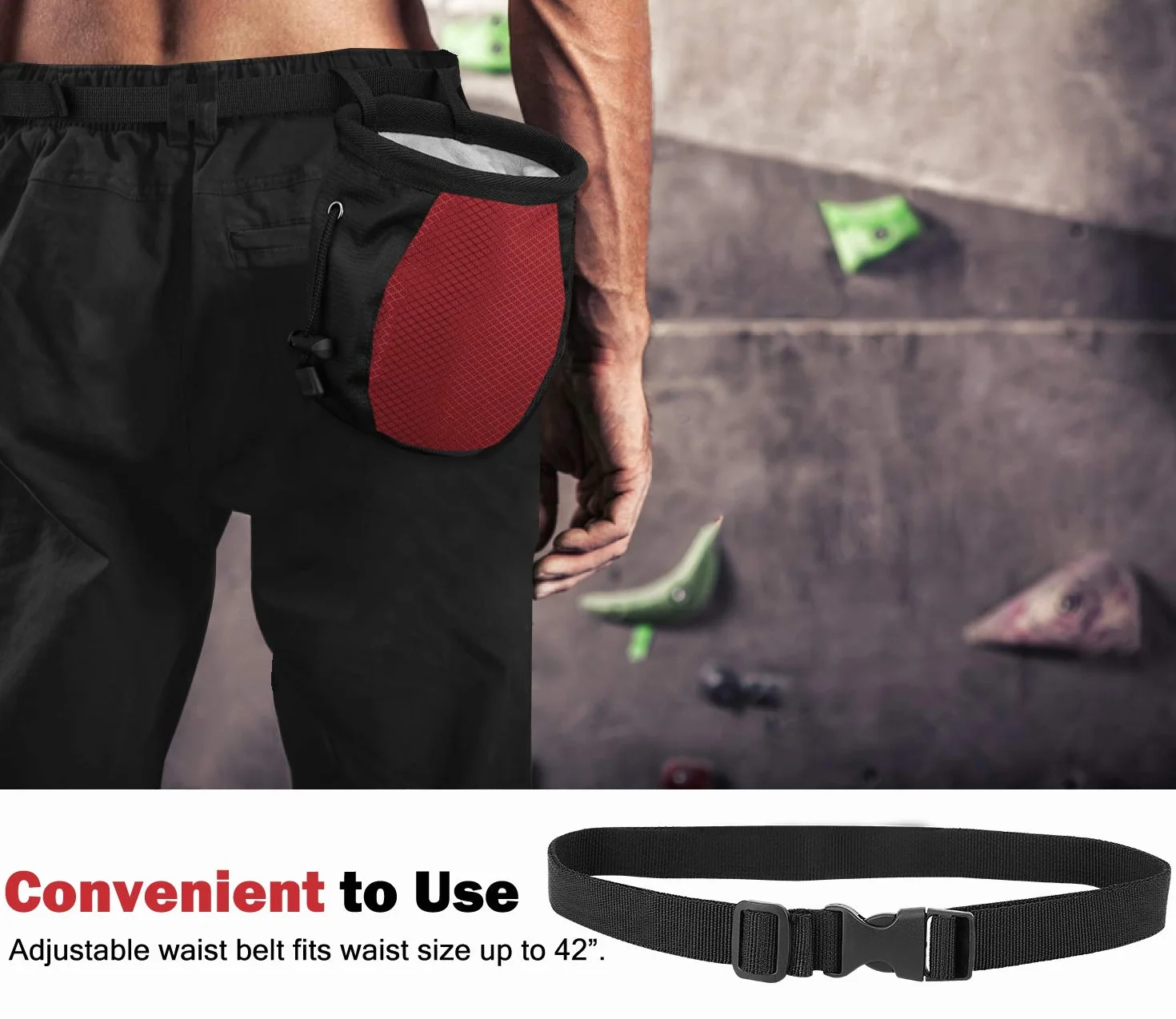 Moko Bolsa de Magnesia para Escalada con Cinturón Ajustable y Bolsillo Cremallera
