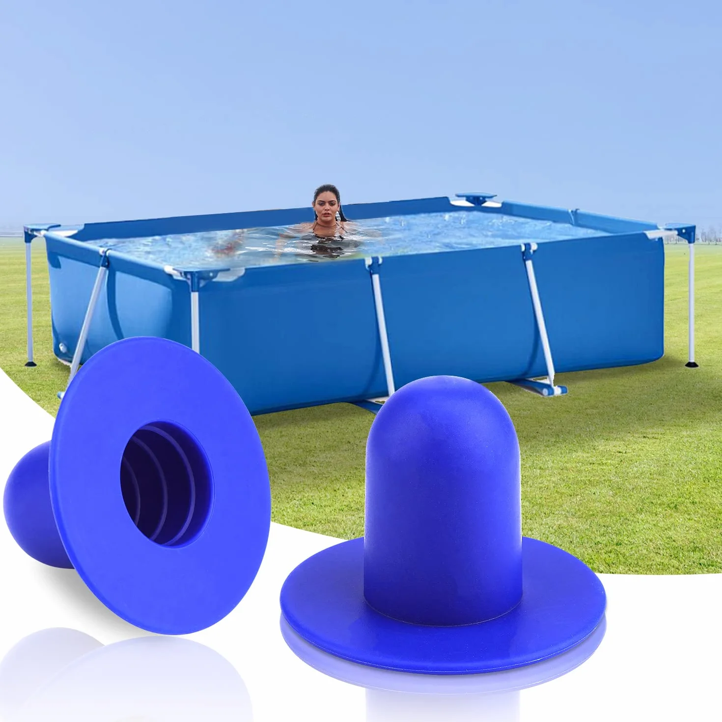 KINBOM Tapón de Piscina, Compatible con y Bestway, Tapón de Tapón de Orificio de Colador de Bomba de Filtro Tapón de Goma para Piscinas sobre el Suelo (2 Piezas, Azul)