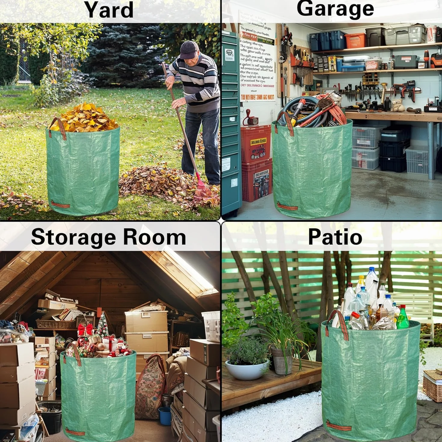 Bolsas de jardín, 3 x 200L Autoportantes y Plegables, Bolsas de Hojas Autoportantes, para Residuos de Jardín, Hojas Secas, Restos de Poda