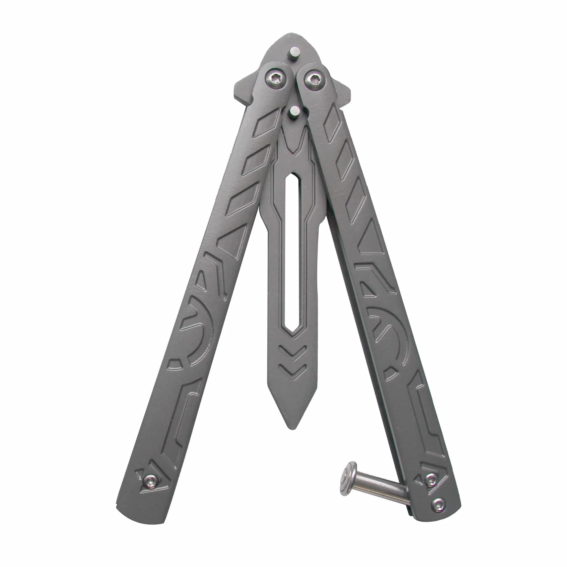 Navaja Mariposa Entrenamiento Acero Inoxidable Sin Filo Plegable Negro Plata