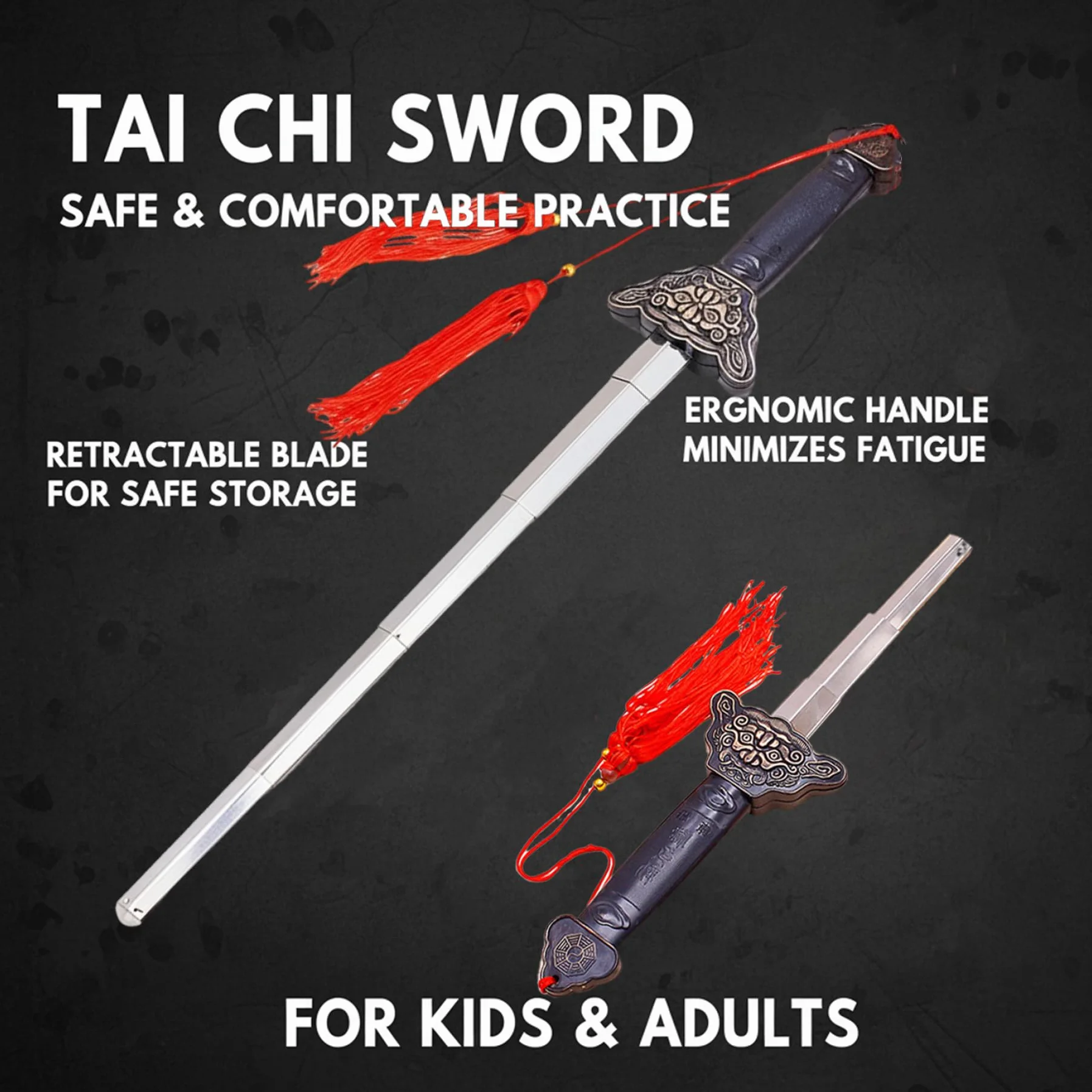 Espada de Tai Chi retráctil de Acero Inoxidable 34 Pulgadas para Artes Marciales