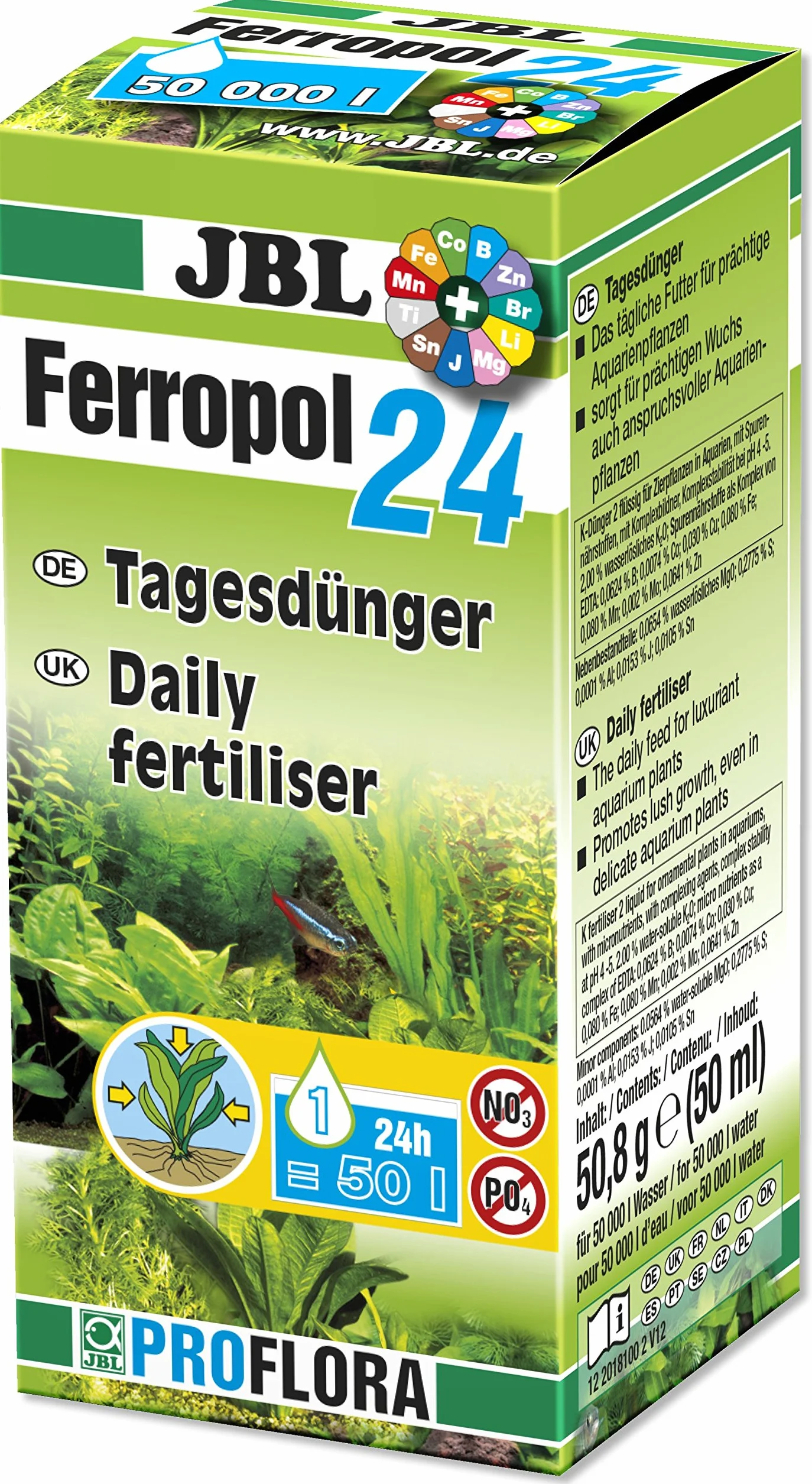 JBL 2018100 Fertilizante de Plantas de día para acuarios de Agua Dulce, Ferropol 24 50 ml, 20181