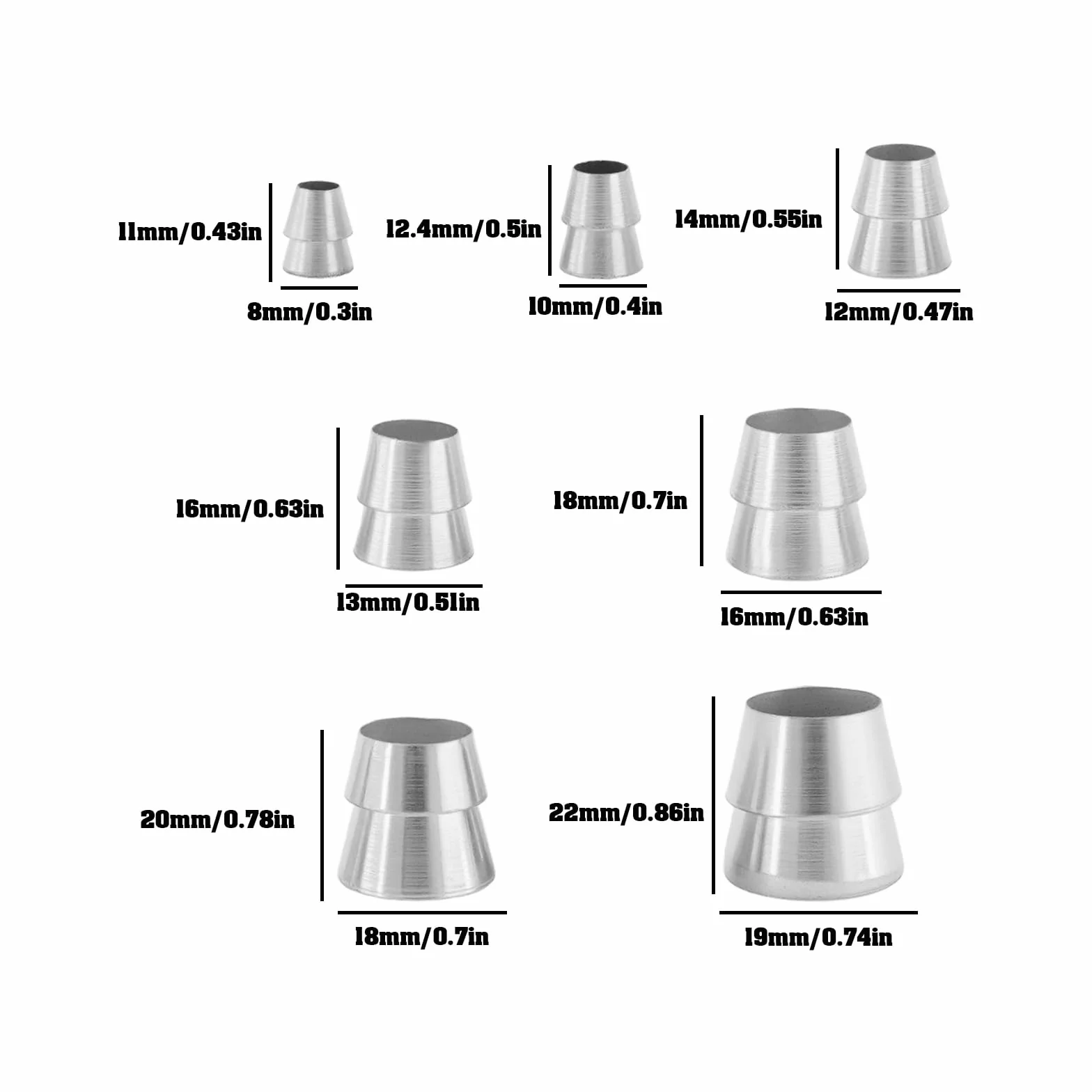 21 Cuñas Redondas para Mango de Hacha Cuñas de Metal para Hacha Martillo Maza Y Mango de Hacha (8 Mm 10 Mm 12 Mm 13 Mm 16 Mm 18 Mm Y 19 Mm)