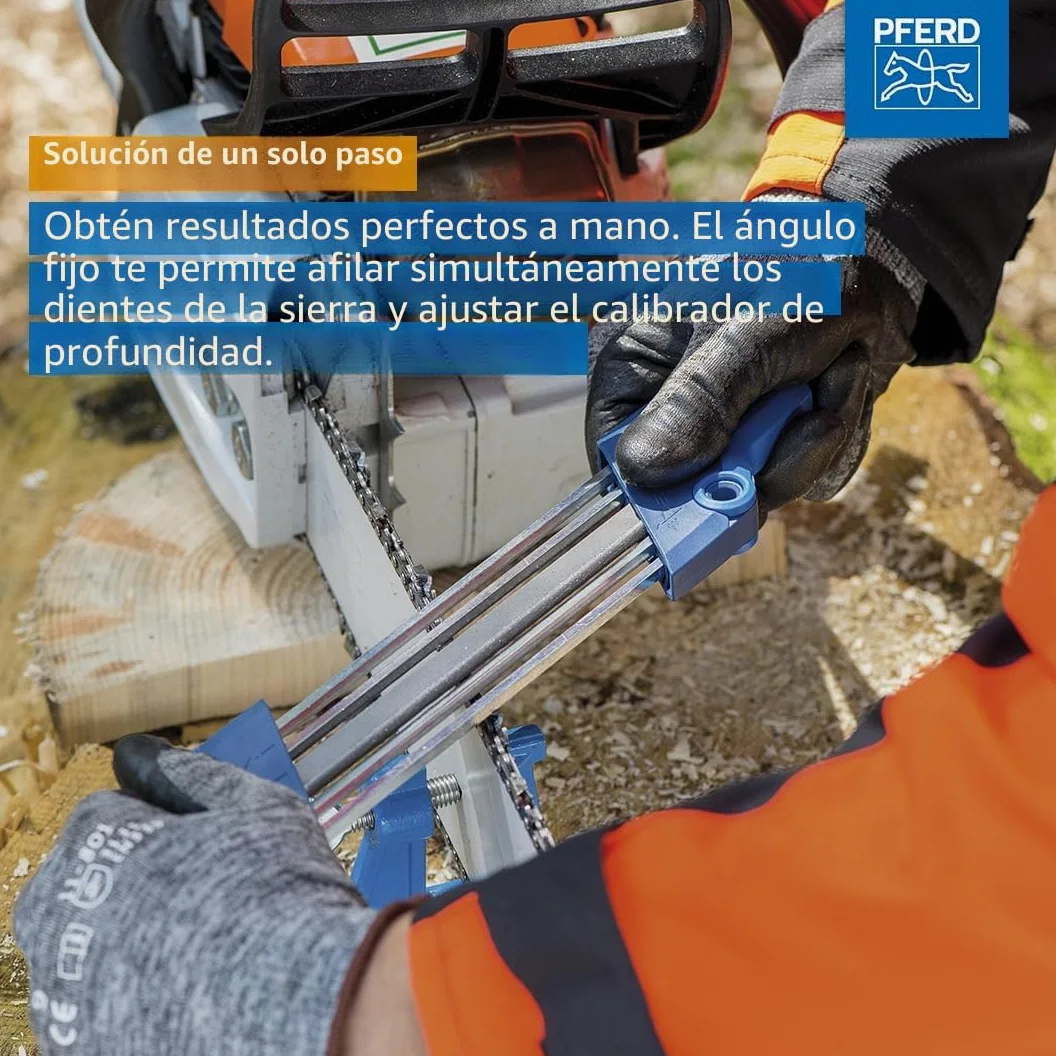Pferd Afilador de Cadenas de Motosierra Ergonómico Chain Sharp Cs- x -4,8 millimeters, Cambio Fácil con Giro del Aparato, Sin Necesidad de desmontar, en Funda de Plástico