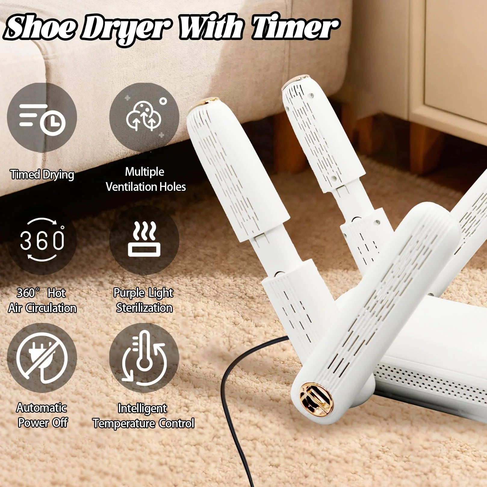 Herbst Secador de zapatos eléctrico con 4 soportes, temporizador ajustable