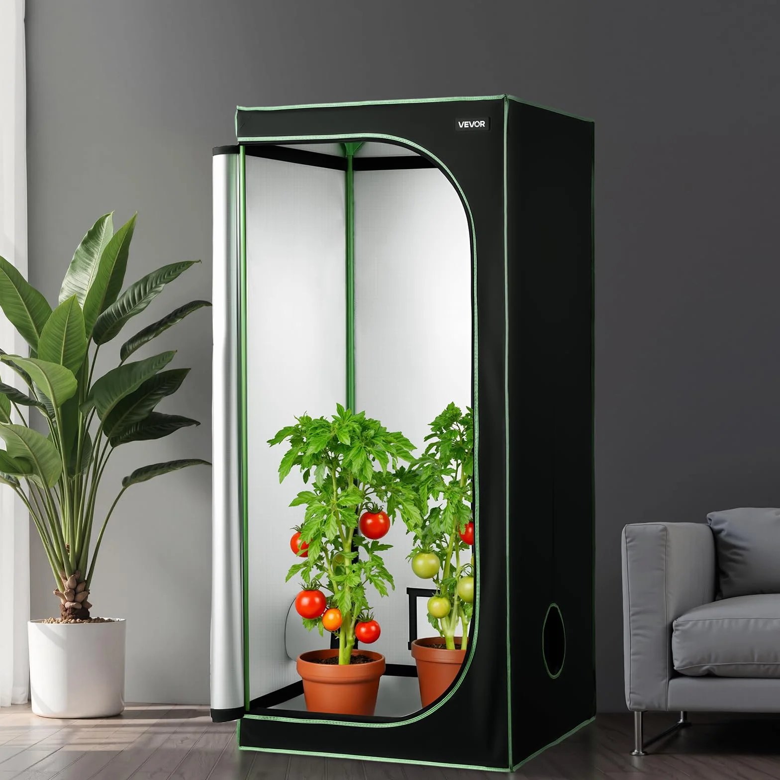 VEVOR Armario de Cultivo Interior 80 x 80 x 180 cm, Carpa de Cultivo con Ventana de Observación, Bandeja de Suelo y Cremallera, Mylar 600D de Alta Reflectancia, Tienda para Plantas, Flores, Verduras