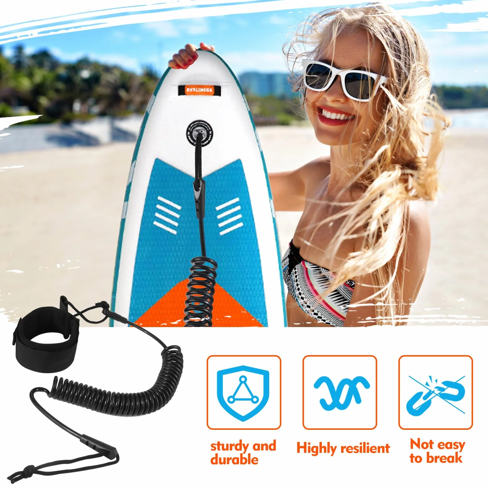 JSMTKJ Correa de Surf Durable TPU 10ft * 5mm Negro para Kayak Longboard Bodyboard Paddleboard