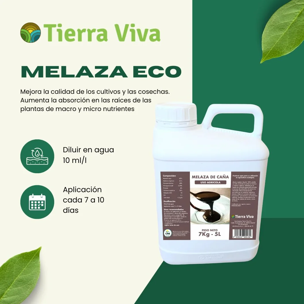 Melaza para plantas ecológica 7Kg (5L). Agro melaza. Fertilizante universal natural que mejora el suelo y potencia tus cultivos. Estimula la actividad de microorganismos beneficiosos