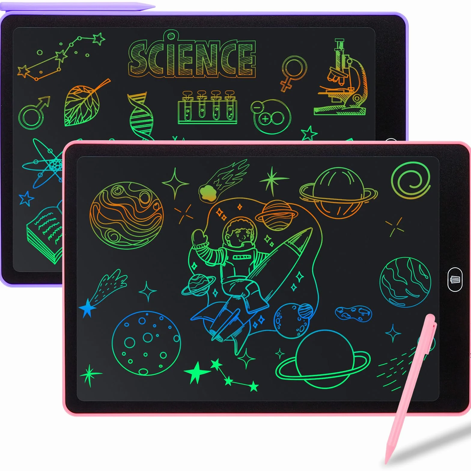 Tableta de Escritura LCD 16 Pulgadas con Pantalla Colorida, Cuaderno Borrable para Niños, Rosa y Púrpura