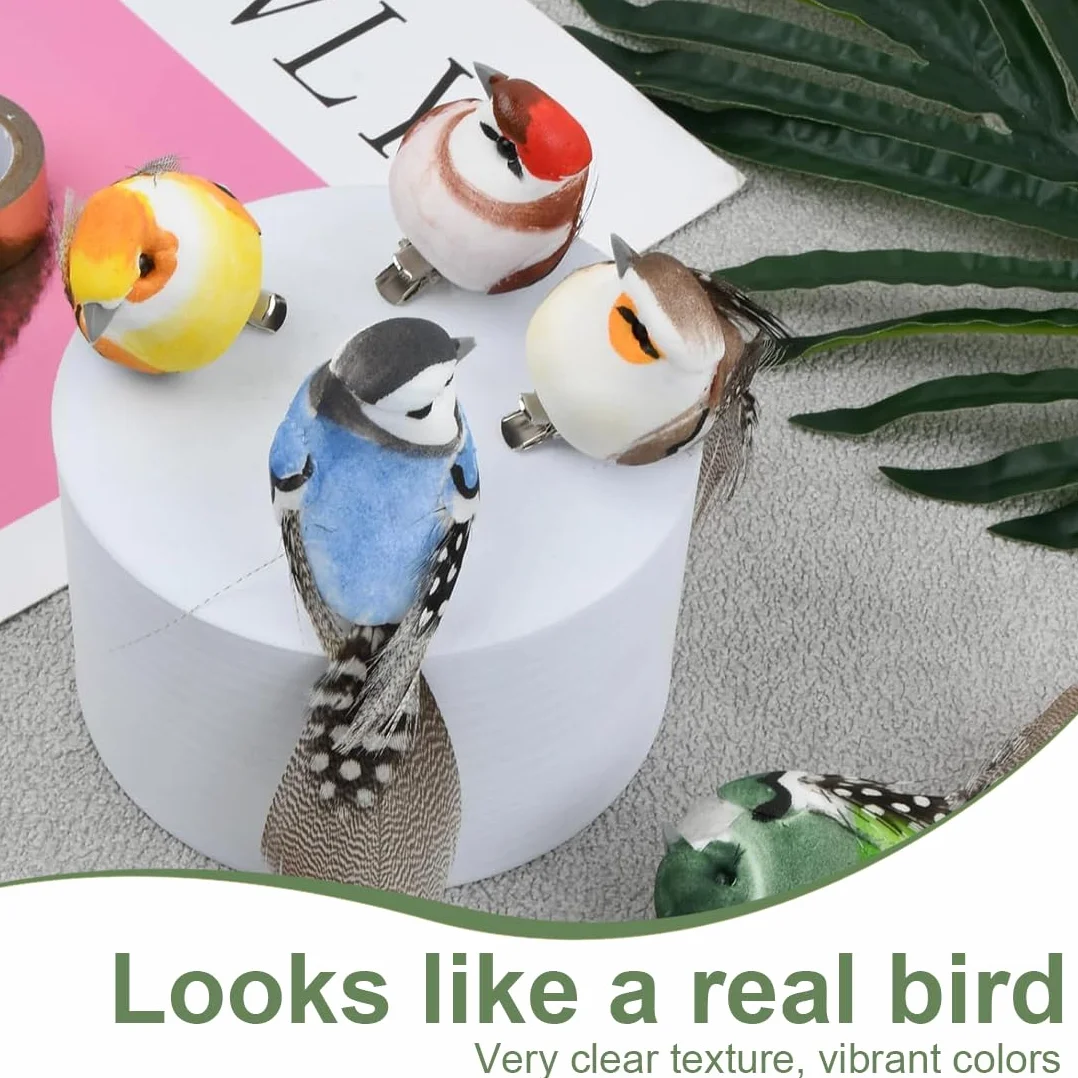 WUSJCOF 5 Piezas de Pajaros Decorativos con Clip – Pajaritos Decorativos Coloridos para Decoración de Primavera, Jardín, Fiesta y Boda