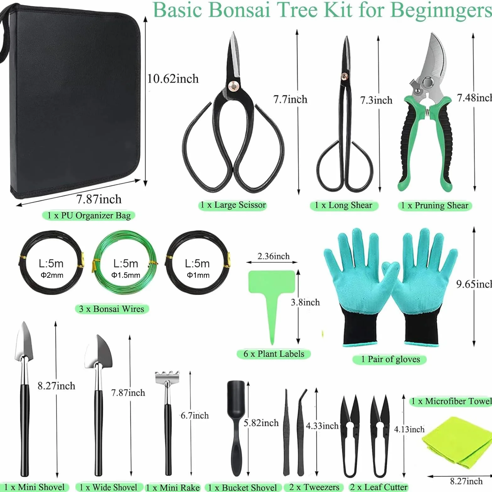 Kit de Herramientas para bonsái de 24 Piezas: Juego Completo de Acero poda, injerto y Cuidado. Ideal para Regalar y para Uso Personal en jardinería (Incluye Estuche)