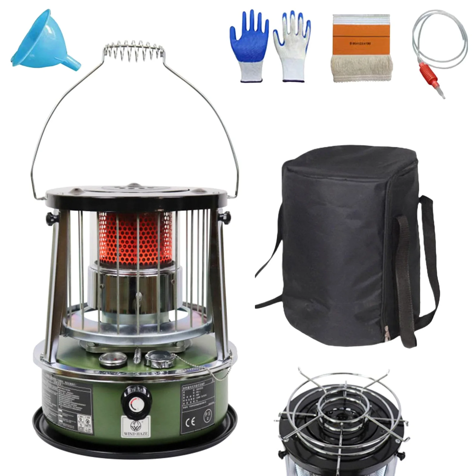 9000 BTU estufas de parafina Tanque de 4,6L estufa parafina Calefacción de emergencia sin electricidad Calentador para camping, garaje, hogar y emergencias.,militarygreen-height-increasing