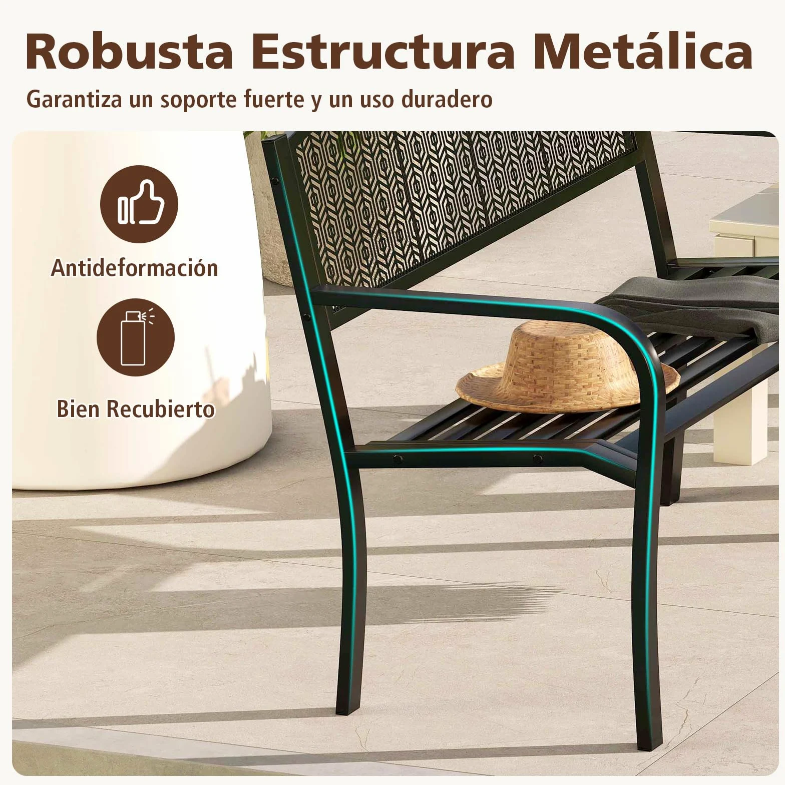 COSTWAY Banco Jardin 2-3 Plazas Metal Exterior 300kg 128x60x86 cm Negro