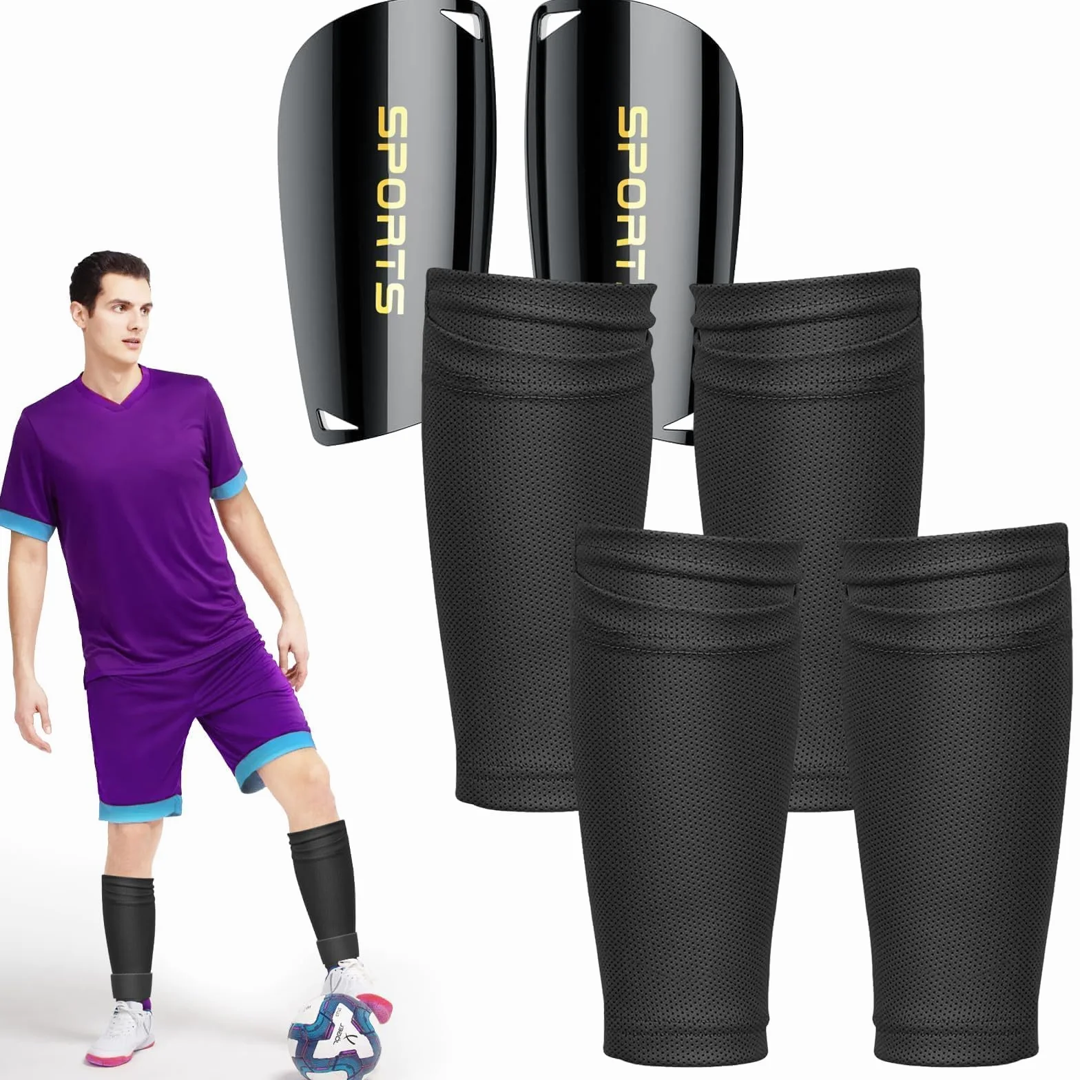 Espinilleras de fútbol con Mangas Antideslizantes para niños y adultos