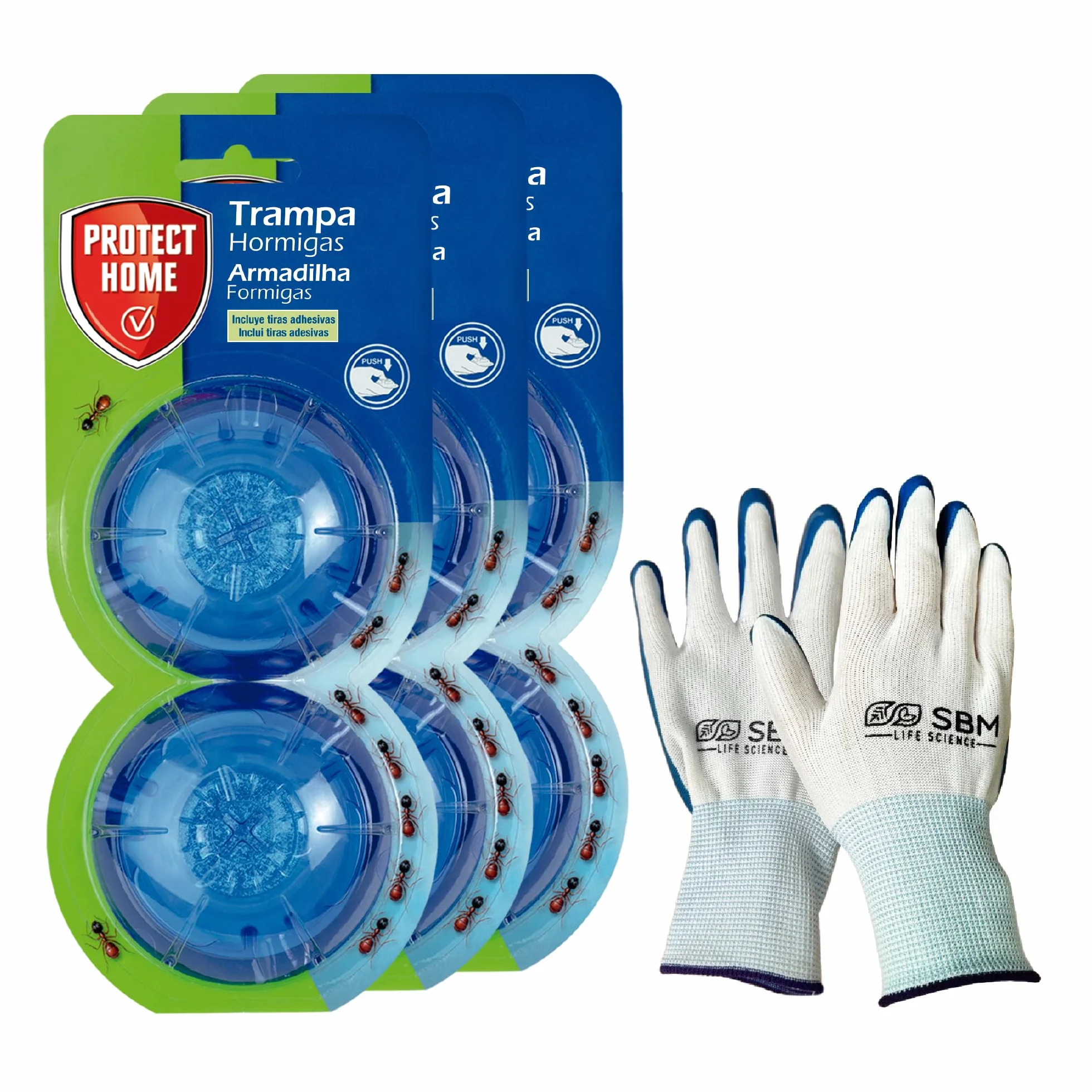 Protect Home Cebo para Hormigas en Gel, antihormigas para Uso Interior y Exterior, 2 trampas (Pack de 3), Azul, Talla Única