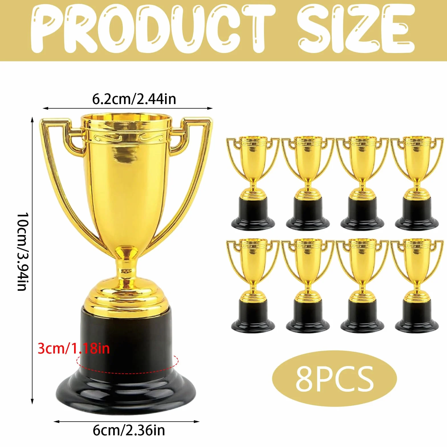 Mini Trofeo Dorado Premios de Plástico 9,5 x 6 cm Copa de Oro con Asa Clásico Mini Trofeos para Regalos Souvenirs