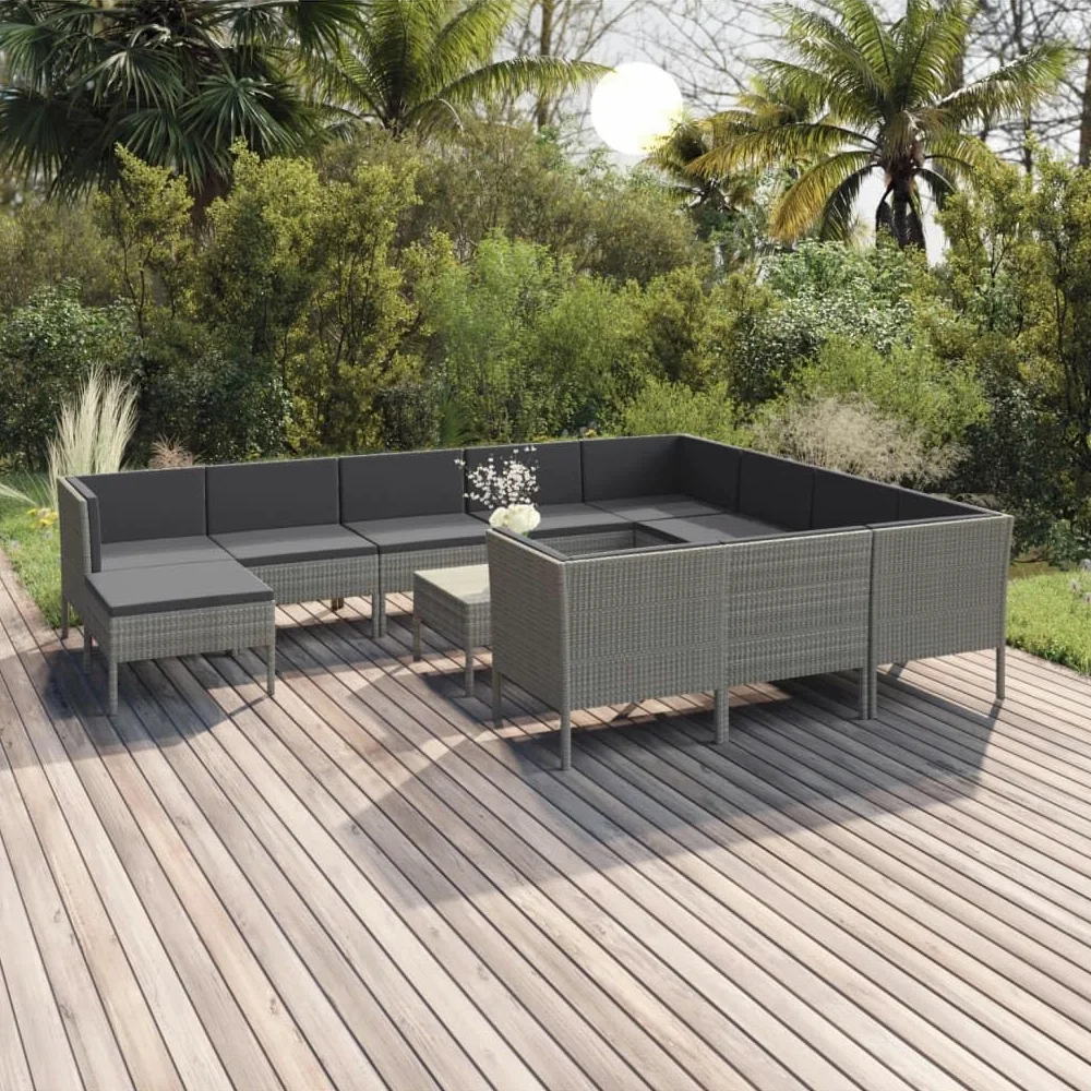 Juego de salón de jardín de polirratán gris, con cojines, muebles de exterior para terraza, balcón, patio, resistente a la intemperie, fácil de limpiar