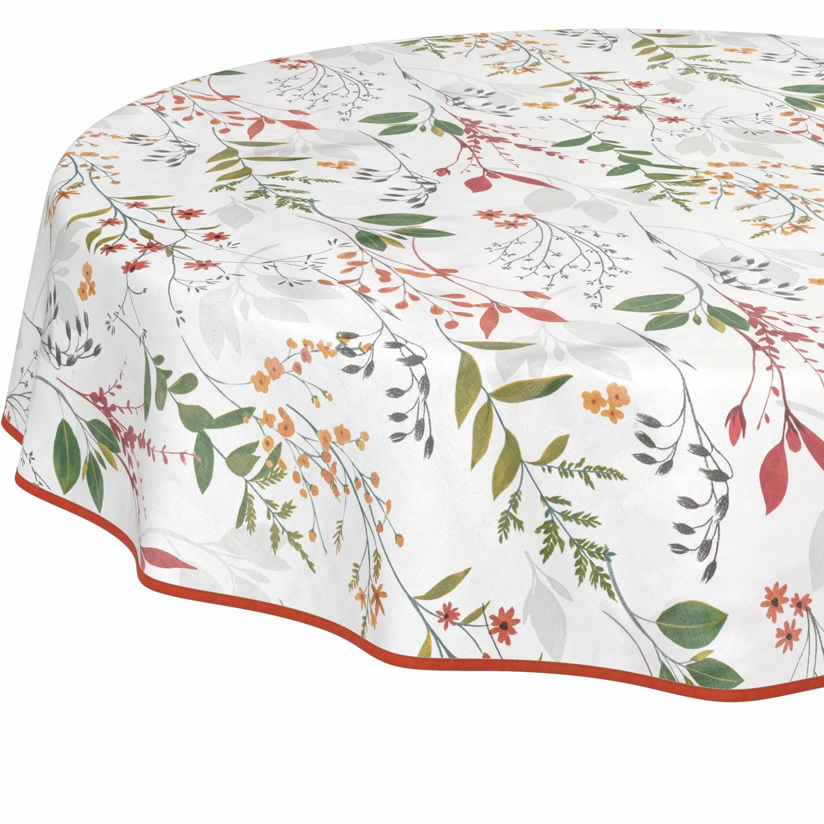 Mantel de Hule Lavable, fácil de Limpiar, Impermeable, Efecto Loto, para jardín, Natural, Redondo, 140 cm, con Dobladillo (Ribeteado)