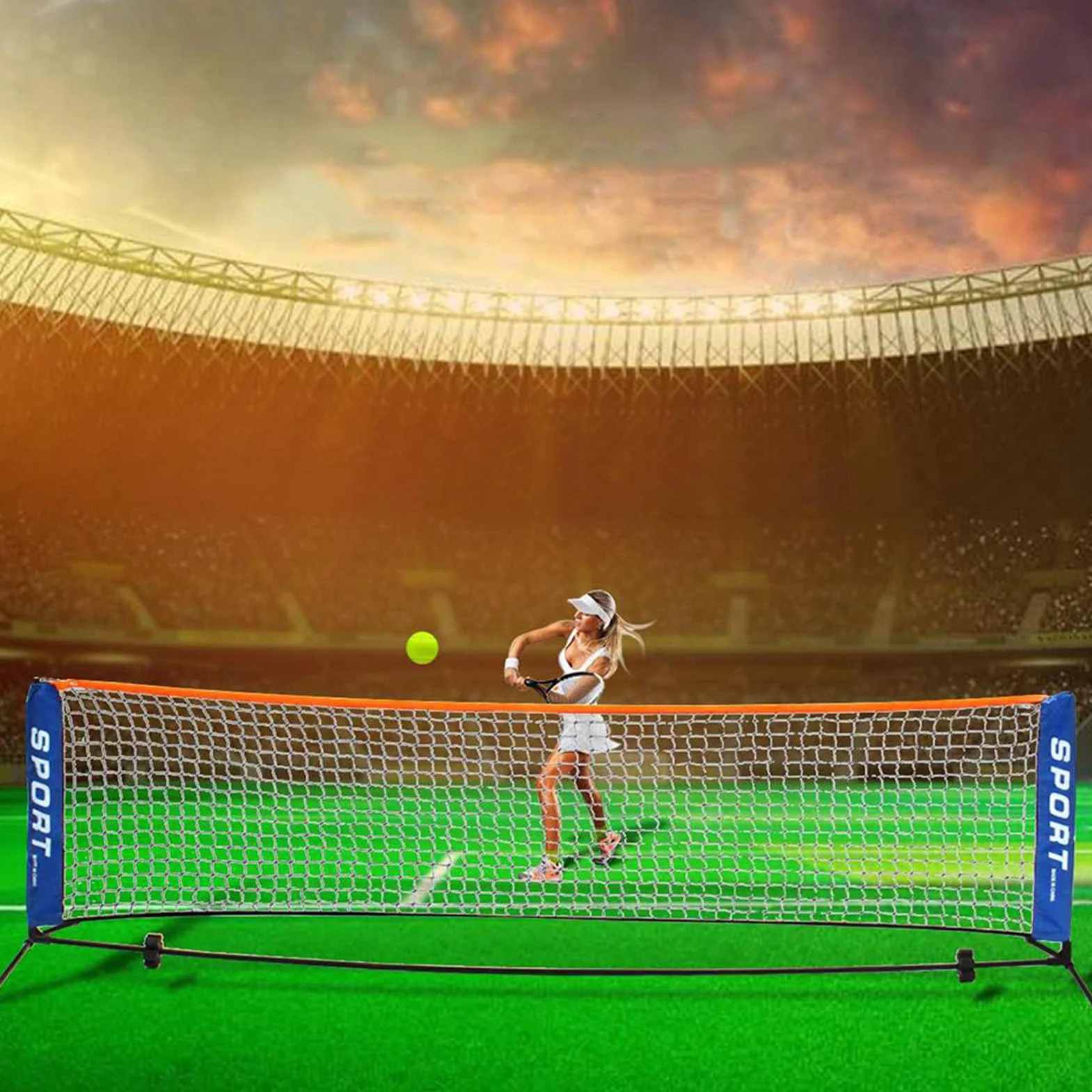 Przenośna siatka do tenisa i futbolu z regulowaną wysokością