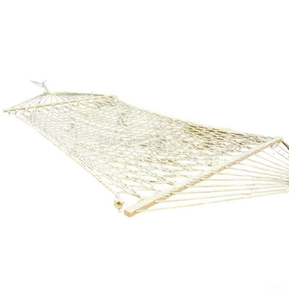 Cama grande de cuerda colgante, hamacas de macramé de algodón hechas a mano con barras separadoras de madera dura, cama oscilante resistente al aire libre para patio, jardín, patio trasero (sin borlas