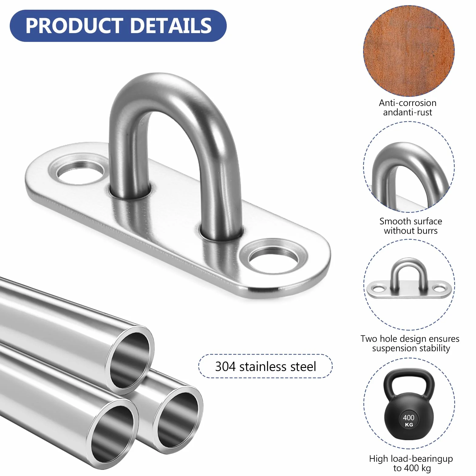 Ewwtrey 10 Pcs M5 Placa de Ojo de Acero Inoxidable, Ganchos de Techo, Placas de Ojo, Ojales de Pared para Fijación de Toldo Gancho de Techo Pared para Colgar Columpio Yoga Saco de Boxeo Yoga Hamaca