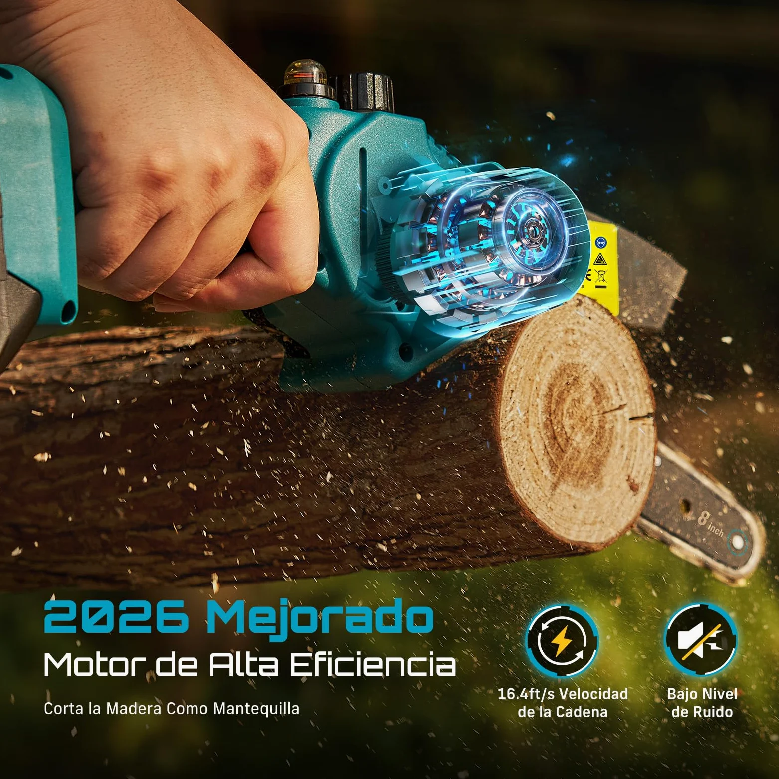 SEESII 8 pulgadas Mini motosierra de batería 2x4000mAh, CH820+