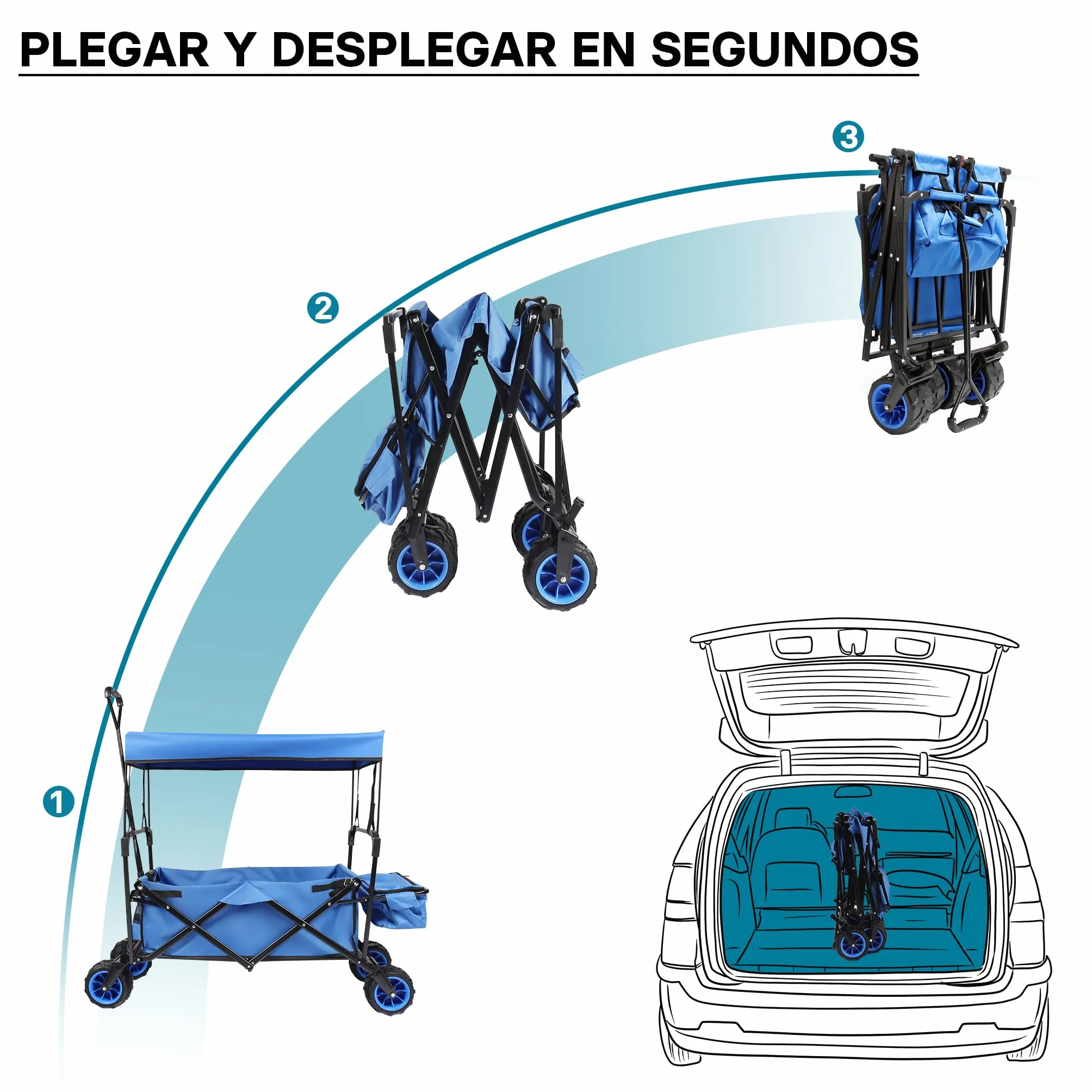 Carrito Plegable de Mano con Capota Amplia Superficie de Carga Carro Transporte Carrito de jardín