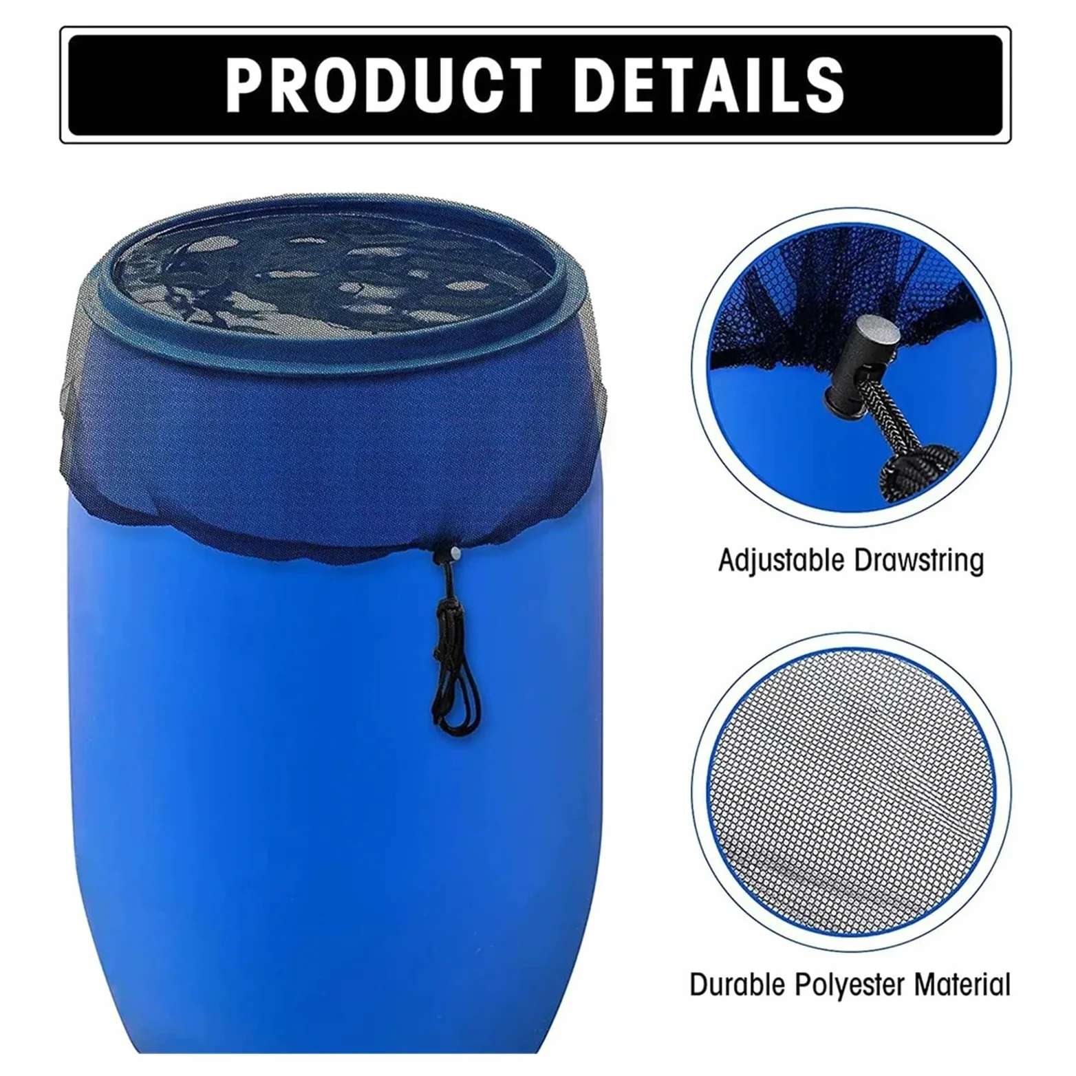 Cubierta para cisternas de Agua de Exterior, Cubierta de Red Barril Lluvia Malla poliéster Ajustable con Filtro cordón, 60-120 cm | 6pcs,120CM