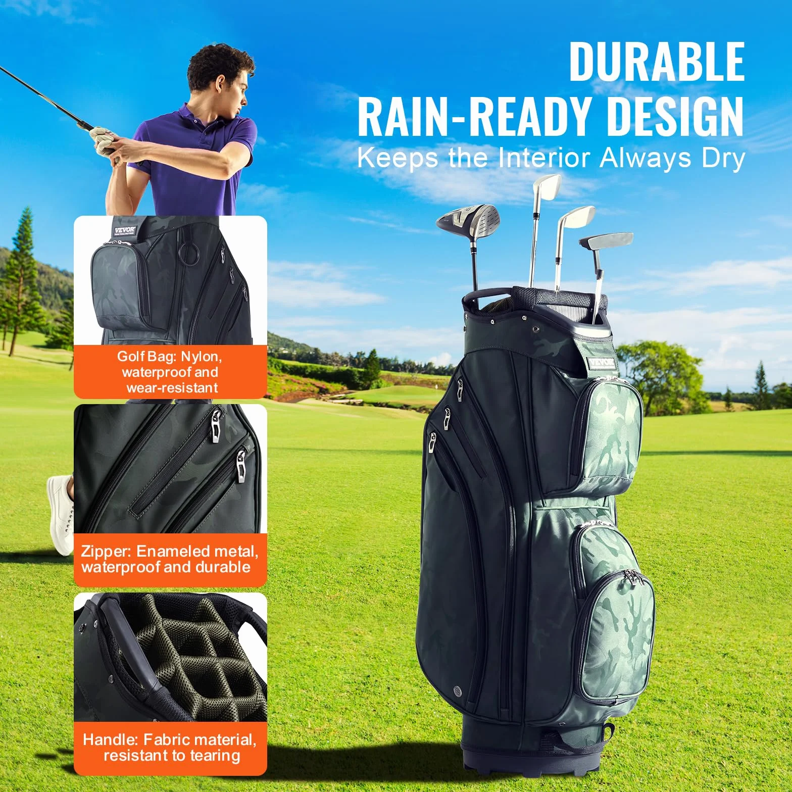 VEVOR Bolsa para Carrito de Golf 14 Vías, Organizadora Divisora, Bolsa de Soporte Duradera con Asas y Cubierta Antipolvo