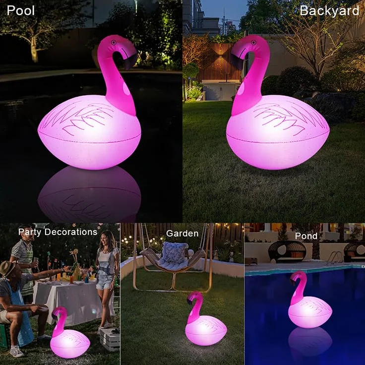 Linterna Solar Hinchable Flamenco para Piscina, Estanque y Jardín, Lámpara LED Flotante IP68, Iluminación Decorativa Automática con Energía Solar (4, Pink)