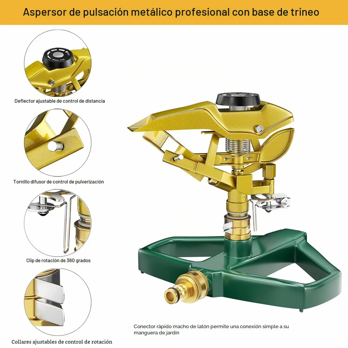 Aspersor de Impacto FANHAO Base metálica 540 m² 360° Riego Impulsos