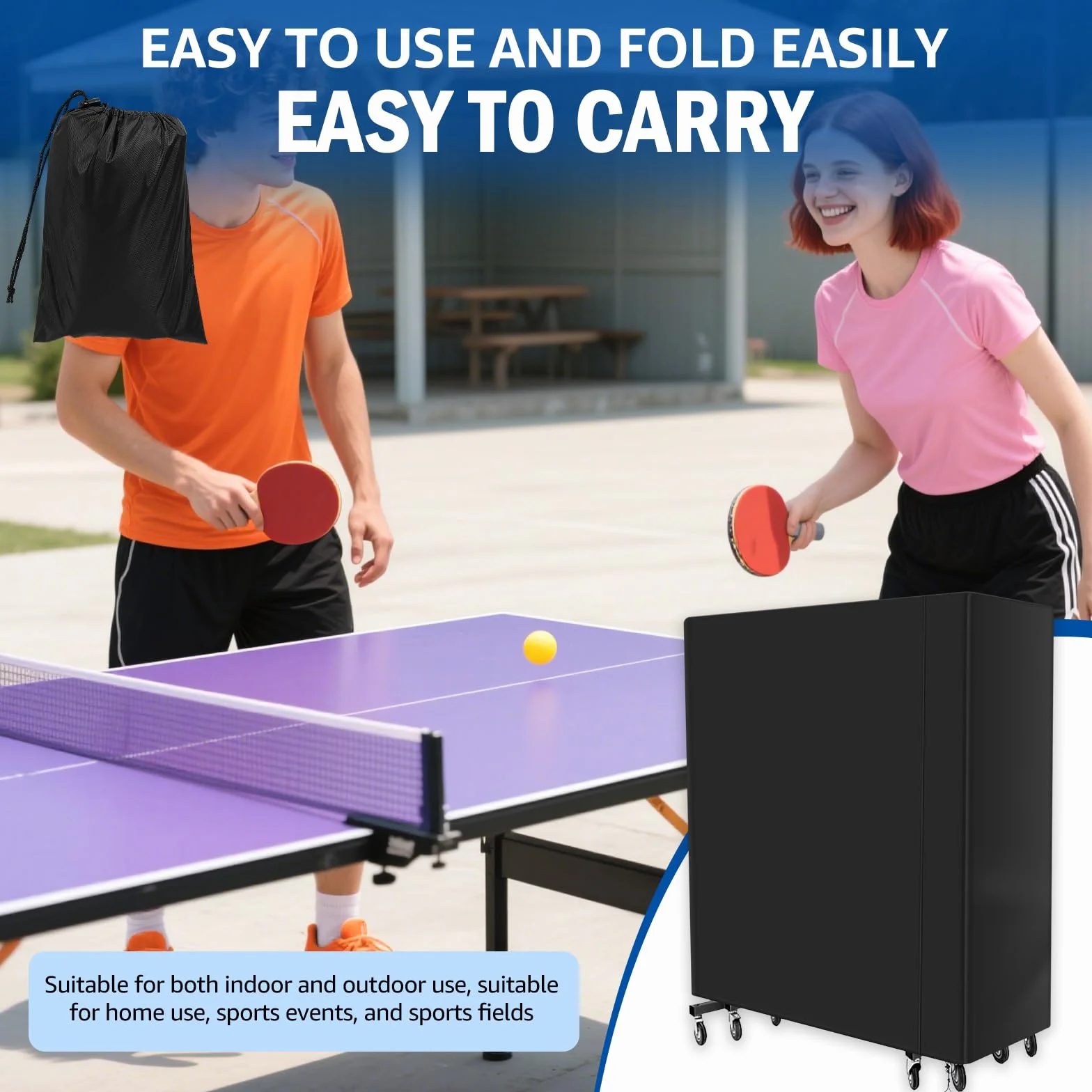 Funda para mesa de ping pong 165 x 70 x 185 cm 210D tela Oxford protección UV resistente al viento