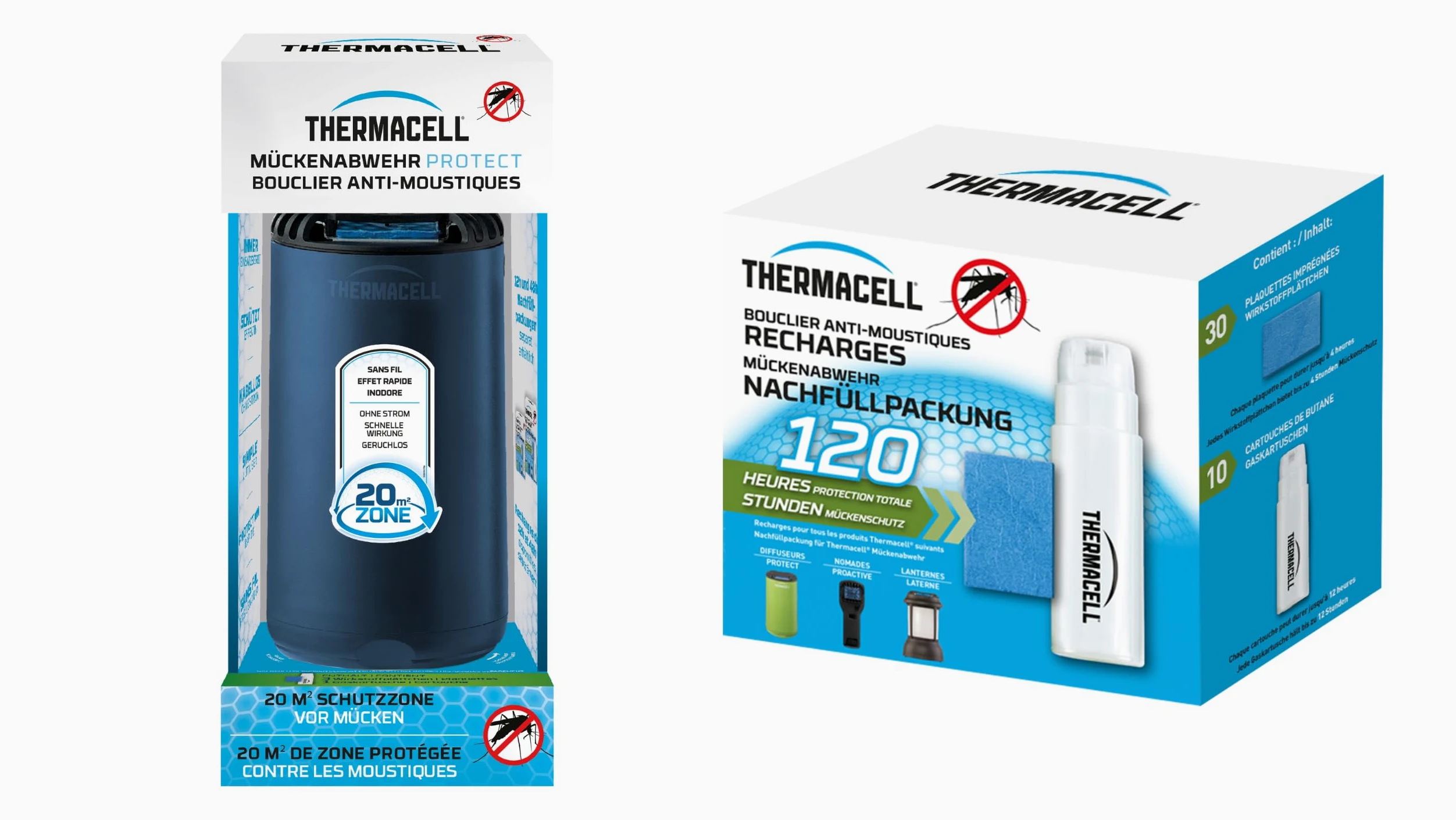 Thermacell - Pack difusor Azul + recargas de 120 Horas | hasta 132 Horas de Uso | Anti Mosquito y Mosquito Tigres | Zona de protección 20 m² | Efecto rápido | Inodoro | Azul