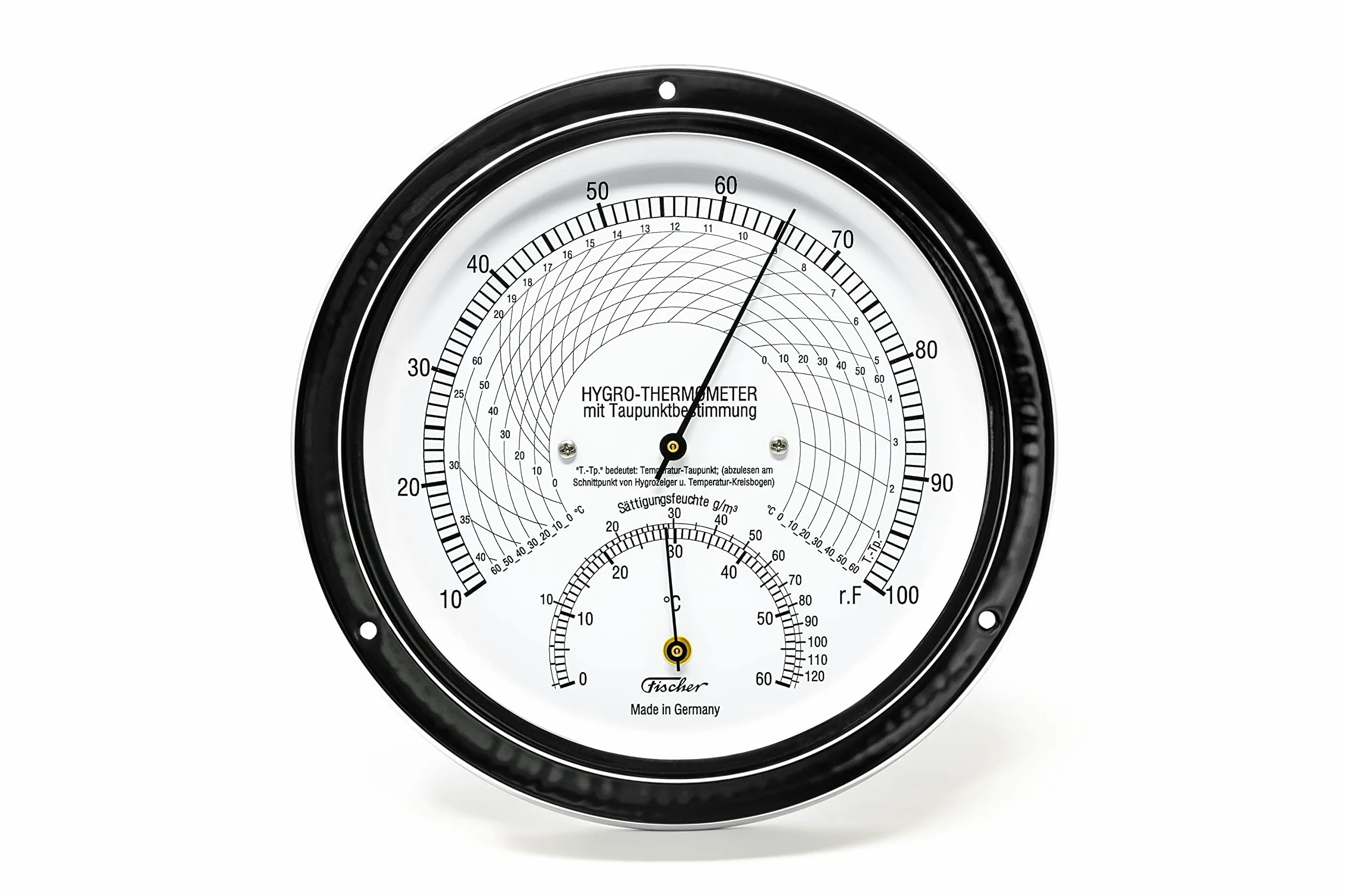 Fischer 5028-47 – Medidor climático con punto de rocío – Higrómetro de 155 mm y termómetro bimetálico – Fabricado en Alemania