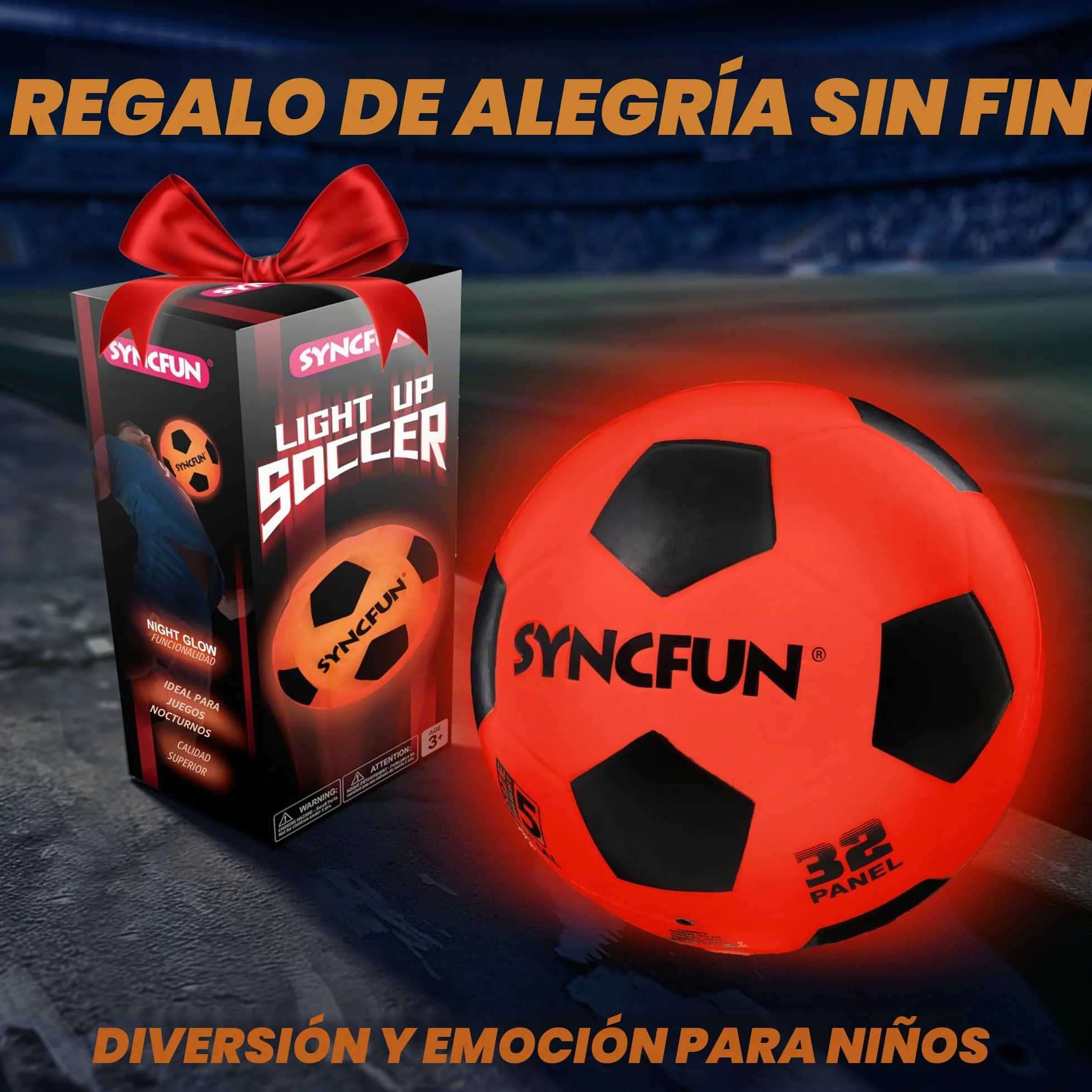 SYNCFUN Balón de Fútbol Luminoso Reflectante Tamaño 5 Brilla en la Oscuridad para Juegos Nocturnos