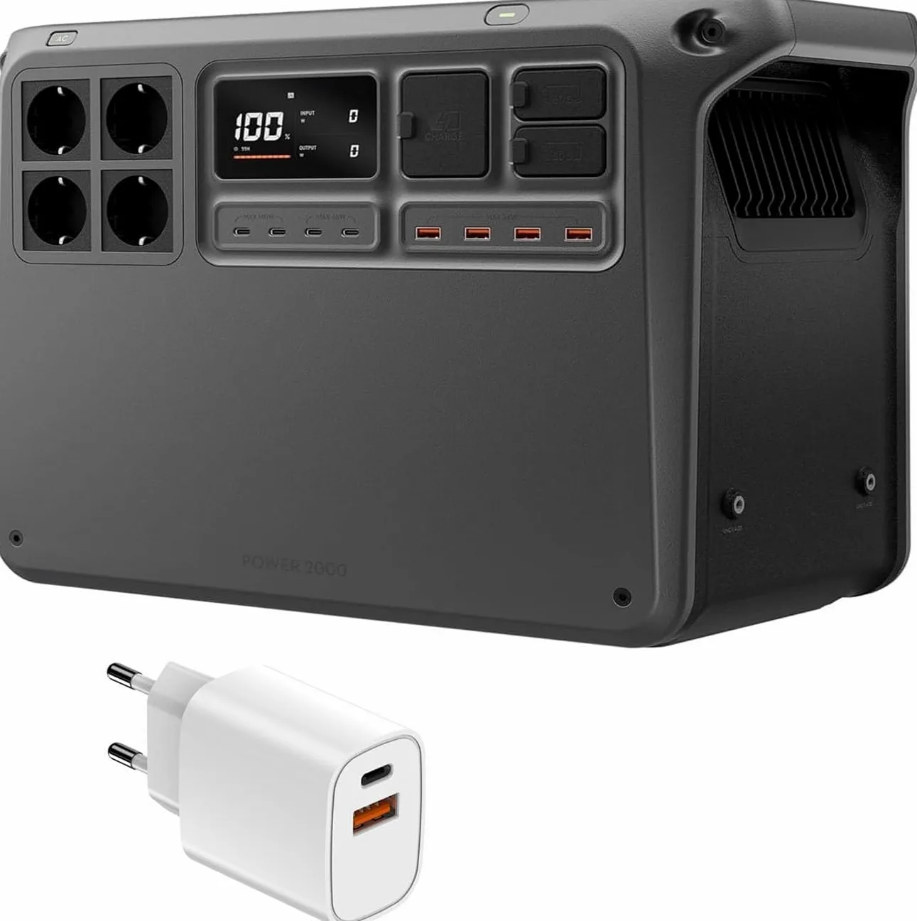 Estación de energía portátil DJI Power 2000 Bundle, Batería LFP de 2048 Wh, Salida estable de 3000 W, Recarga del 0% al 80% en 45 min, Generador eléctrico para el camping y autocaravanas | Tamaño compacto, Salida estable de 3000 W, Recarga rápida, Generad