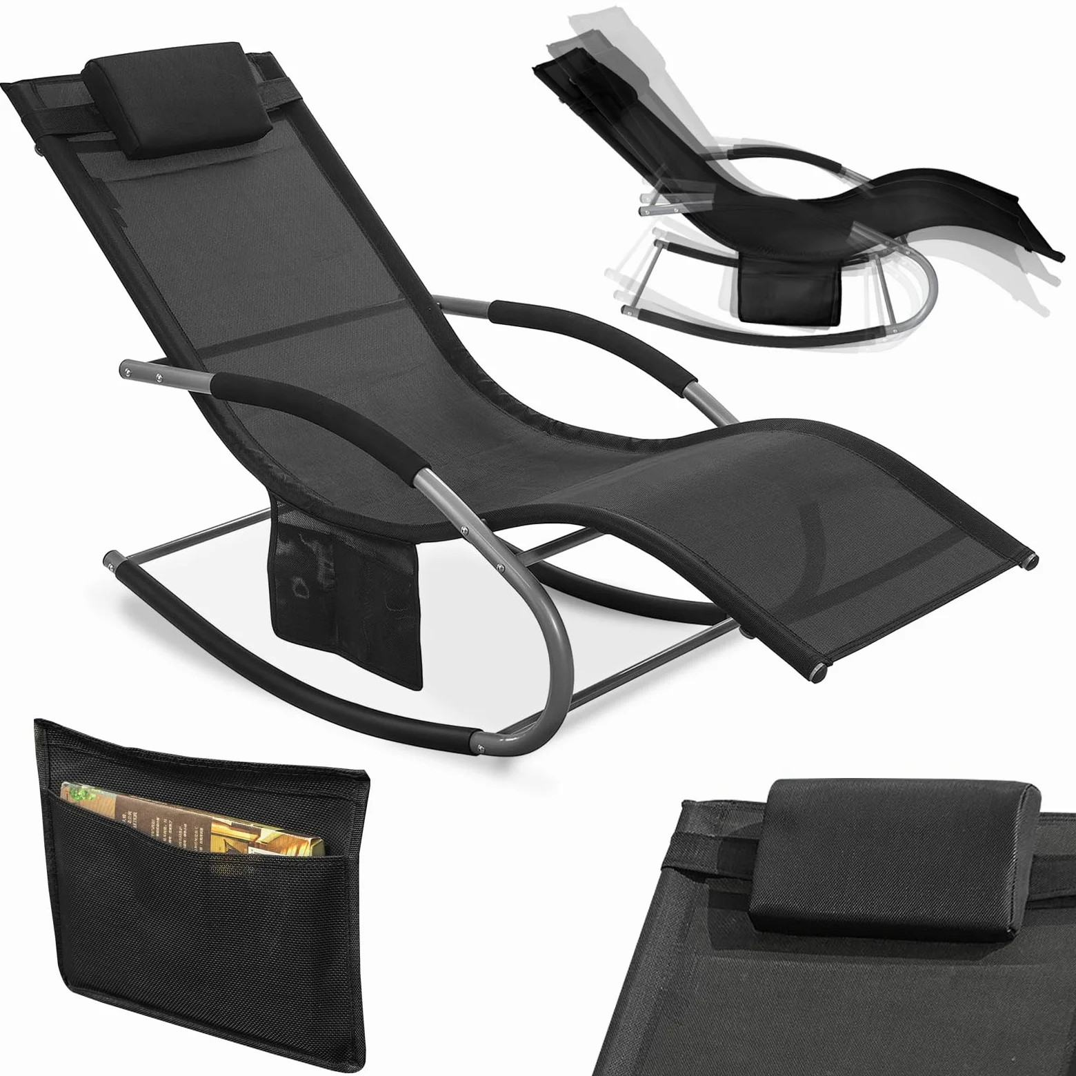 SoBuy Muebles de Jardin Mecedora Silla Tumbona de Exterior Reclinable y Ergonómica Resistente al Clima para Jardín, Terraza y Camping 150 kg de Carga OGS28-SCH