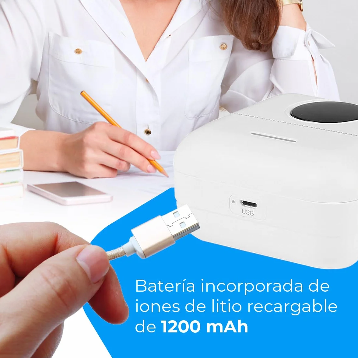 NK Impresora Fotográfica Portátil Mini Térmica Inalámbrica con 5 Rollos de Papel, USB, iOS y Android, Blanco