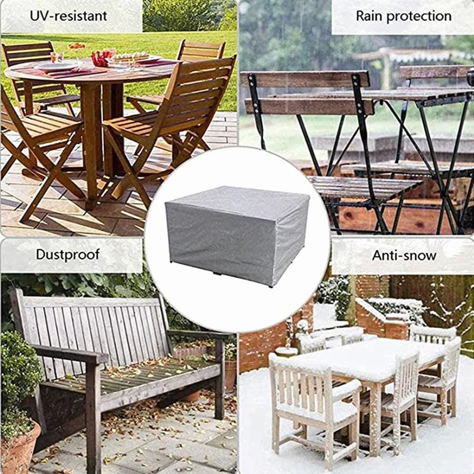 HOLEILUCK Funda Mueble De Jardin,370x370x75cm/LxWxH Funda Muebles Exterior Impermeable,Anti-UV a Prueba De Viento Tela Oxford 420d Funda Sofa Jardin Exterior para Sofá Cubre Mesa Y Sillas Exterior
